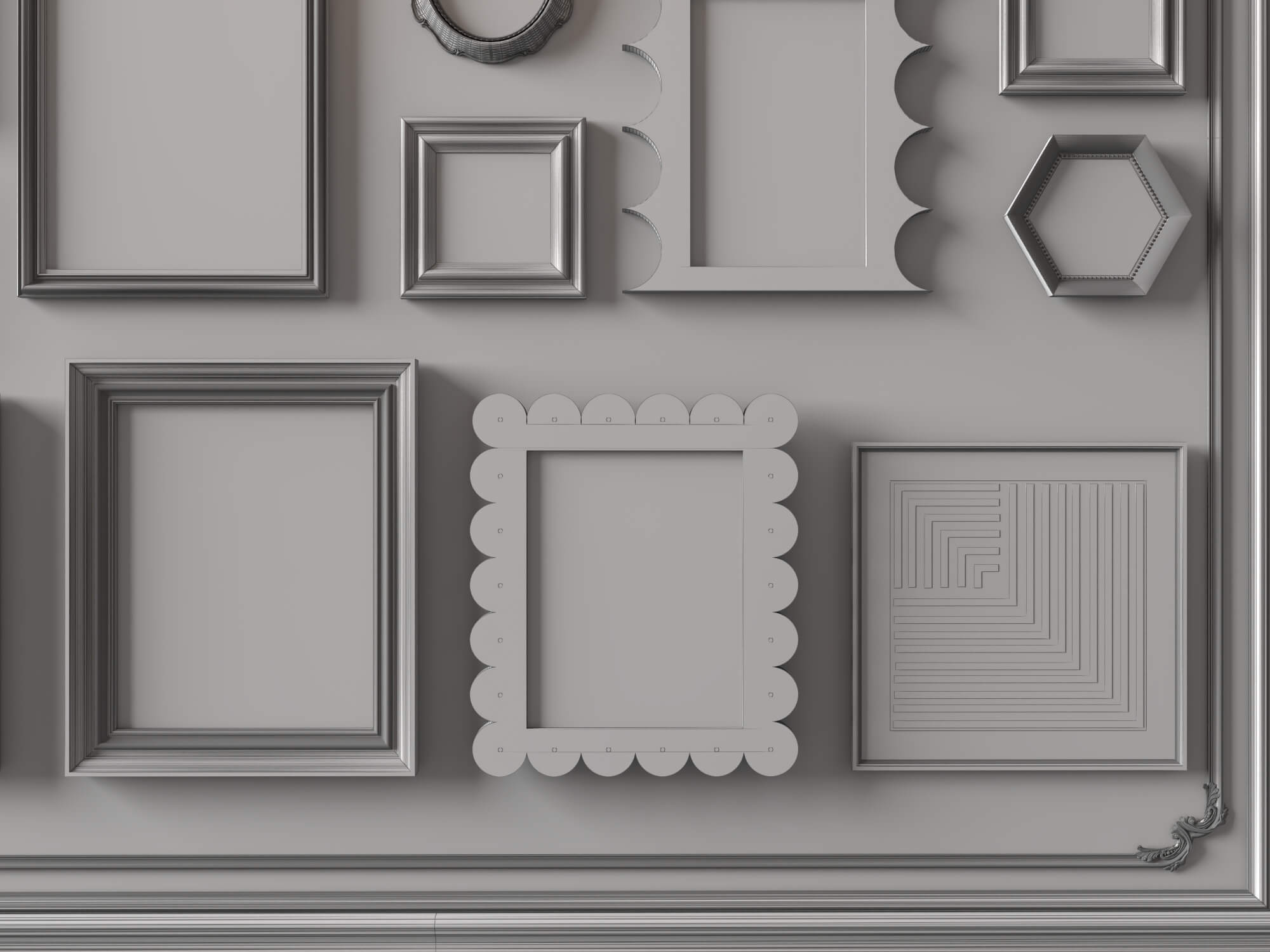 Eclectic Gallery Wall Picture Frames 3D Asset 3D Model