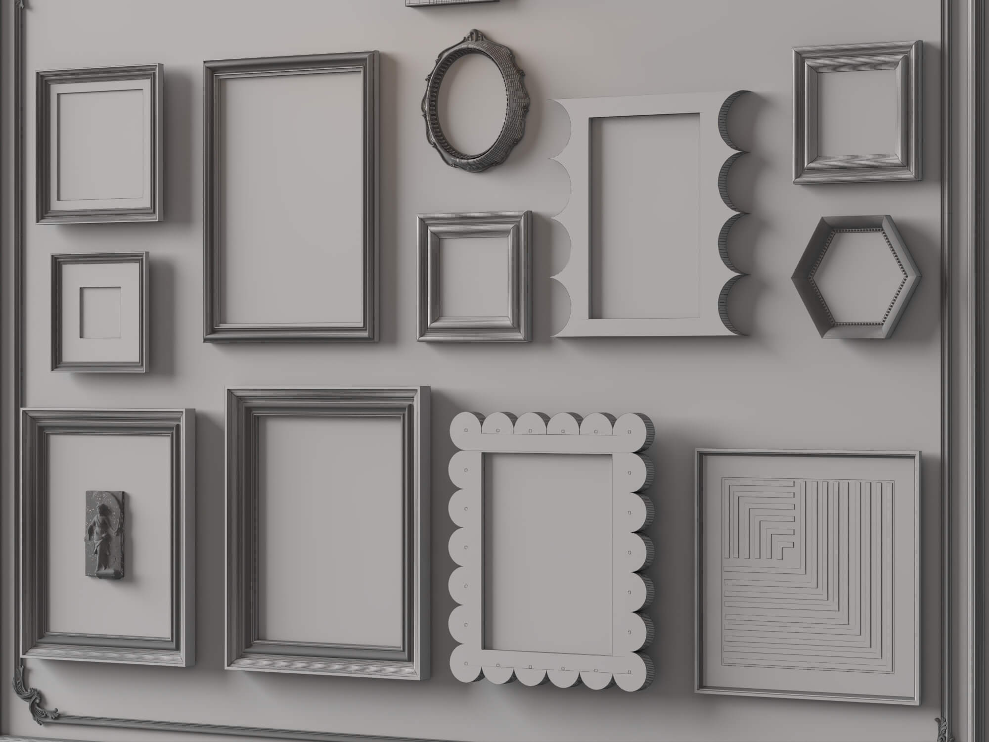 Eclectic Gallery Wall Picture Frames 3D Asset 3D Model