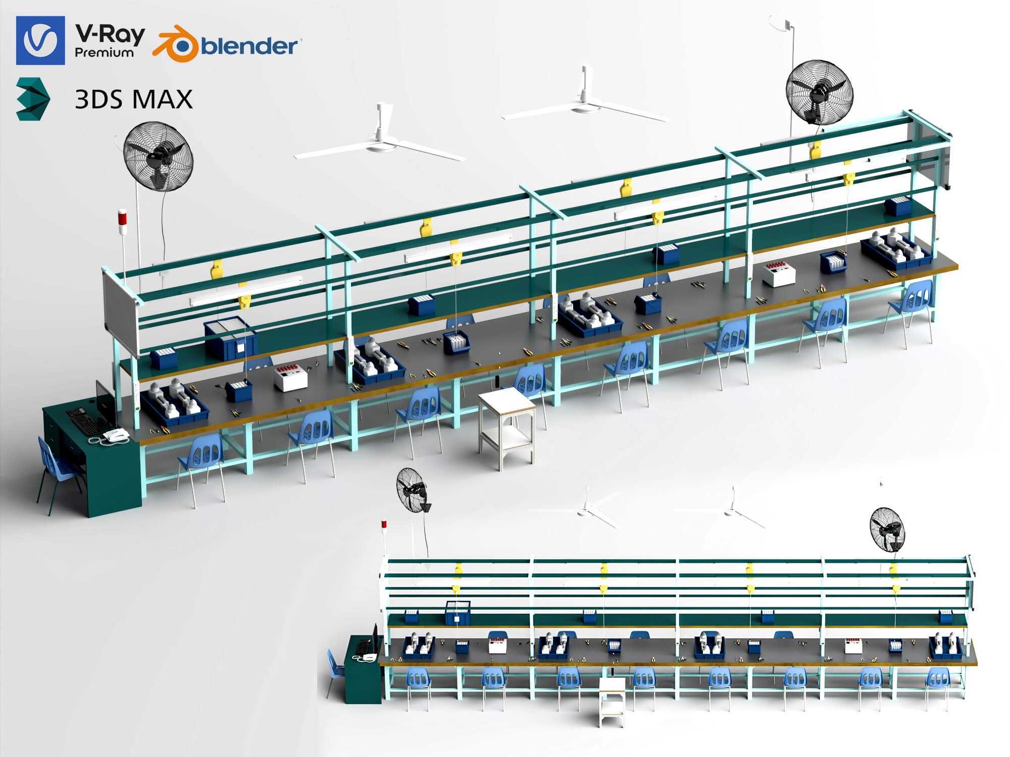 Factory Assembly Line Workstation 3D Model