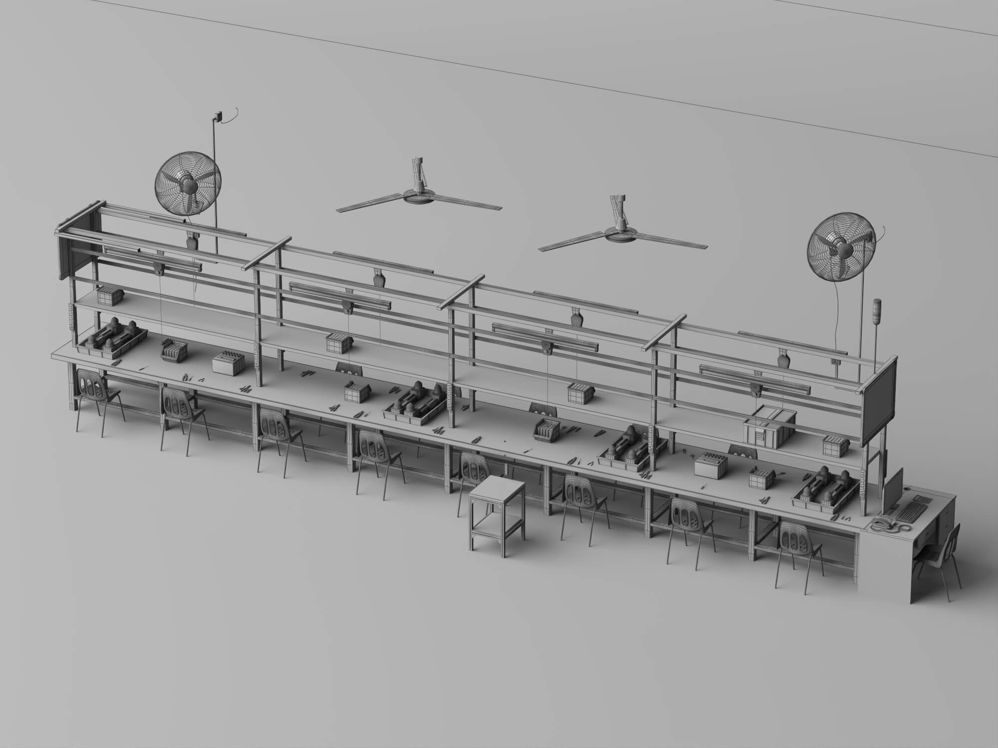 Factory Assembly Line Workstation 3D Model