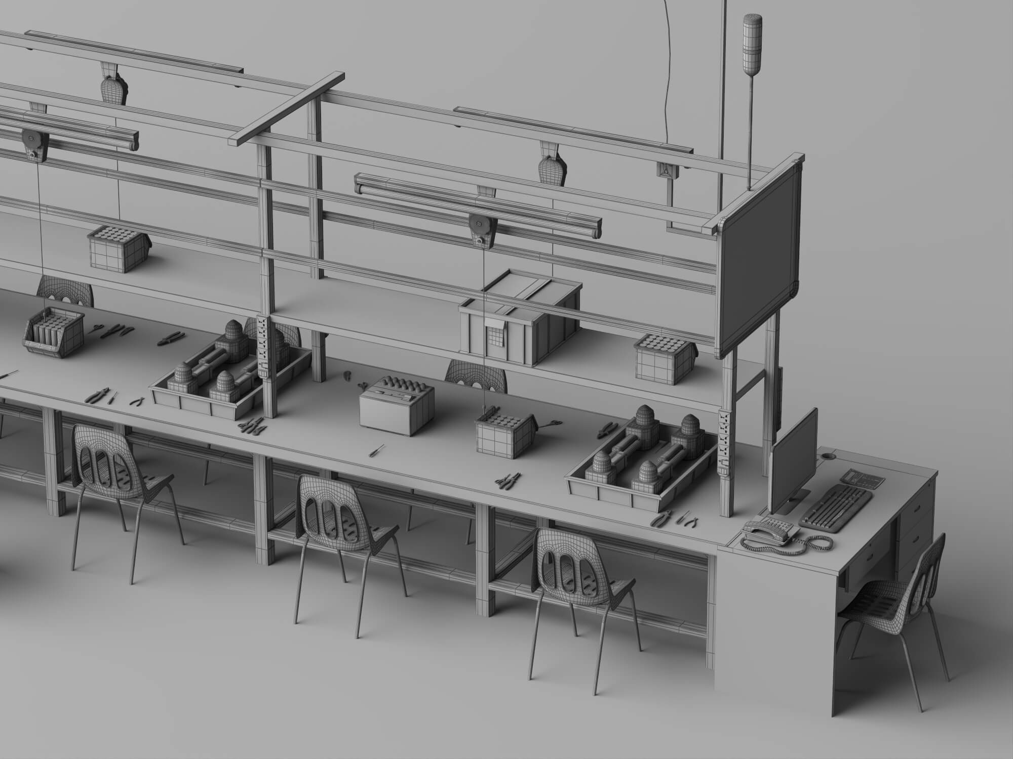 Factory Assembly Line Workstation 3D Model