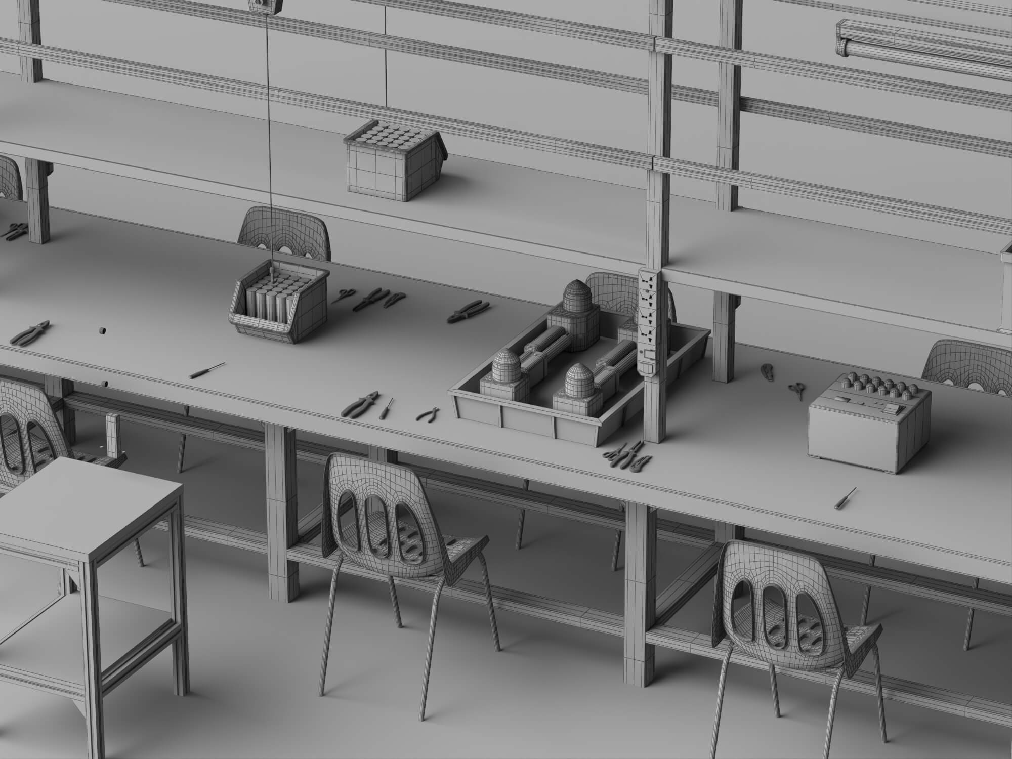 Factory Assembly Line Workstation 3D Model