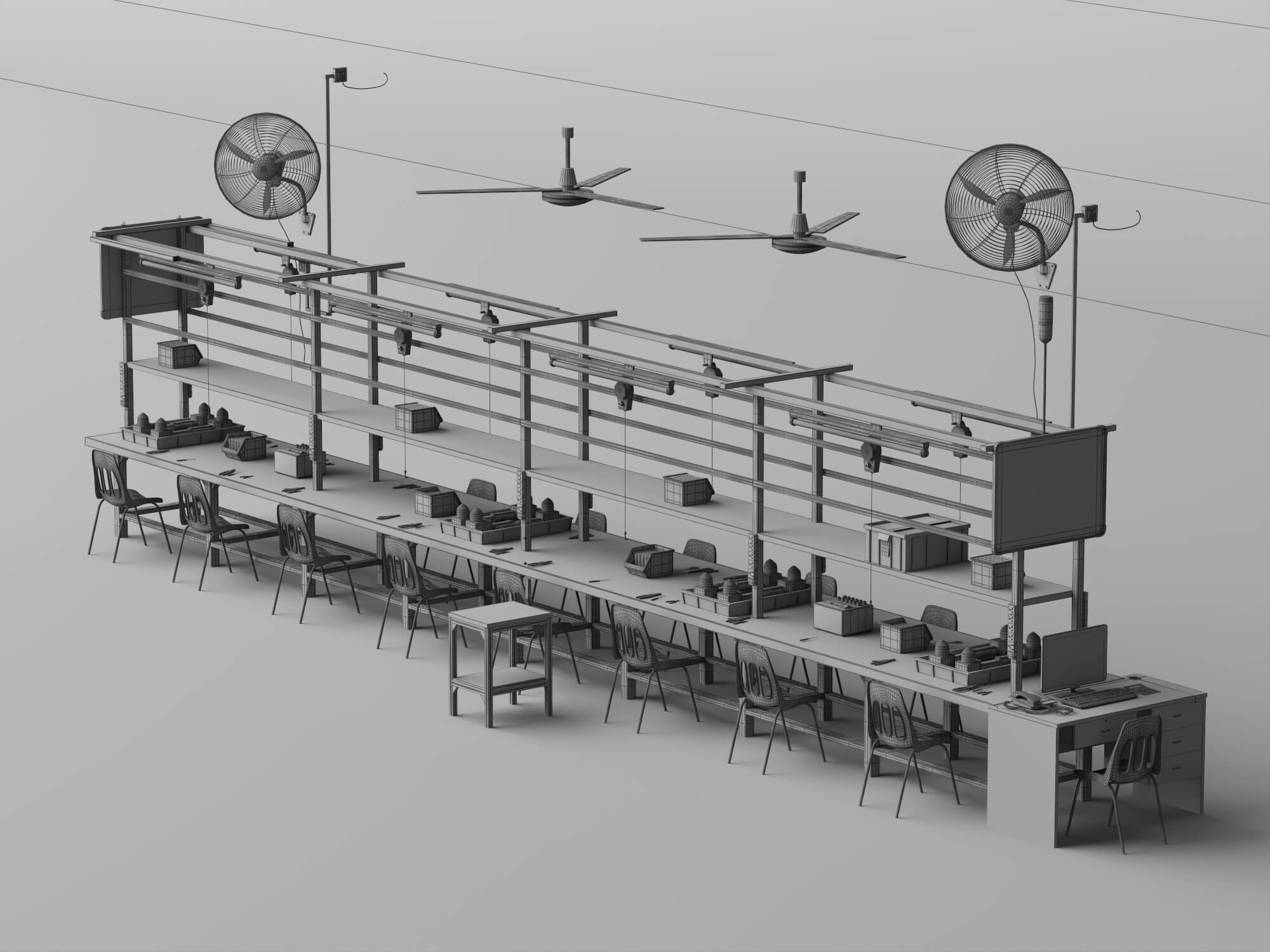 Factory Assembly Line Workstation 3D Model