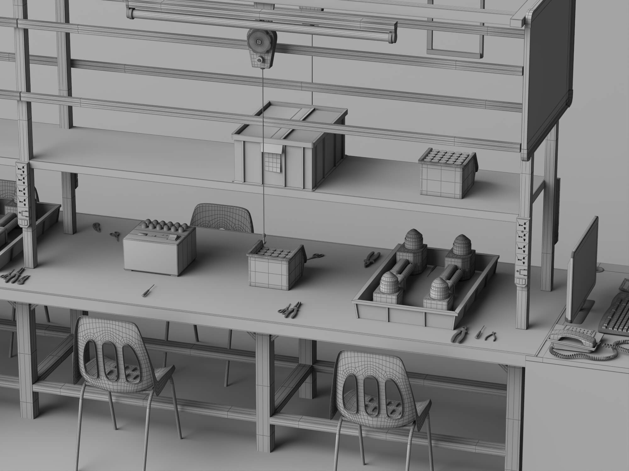 Factory Assembly Line Workstation 3D Model