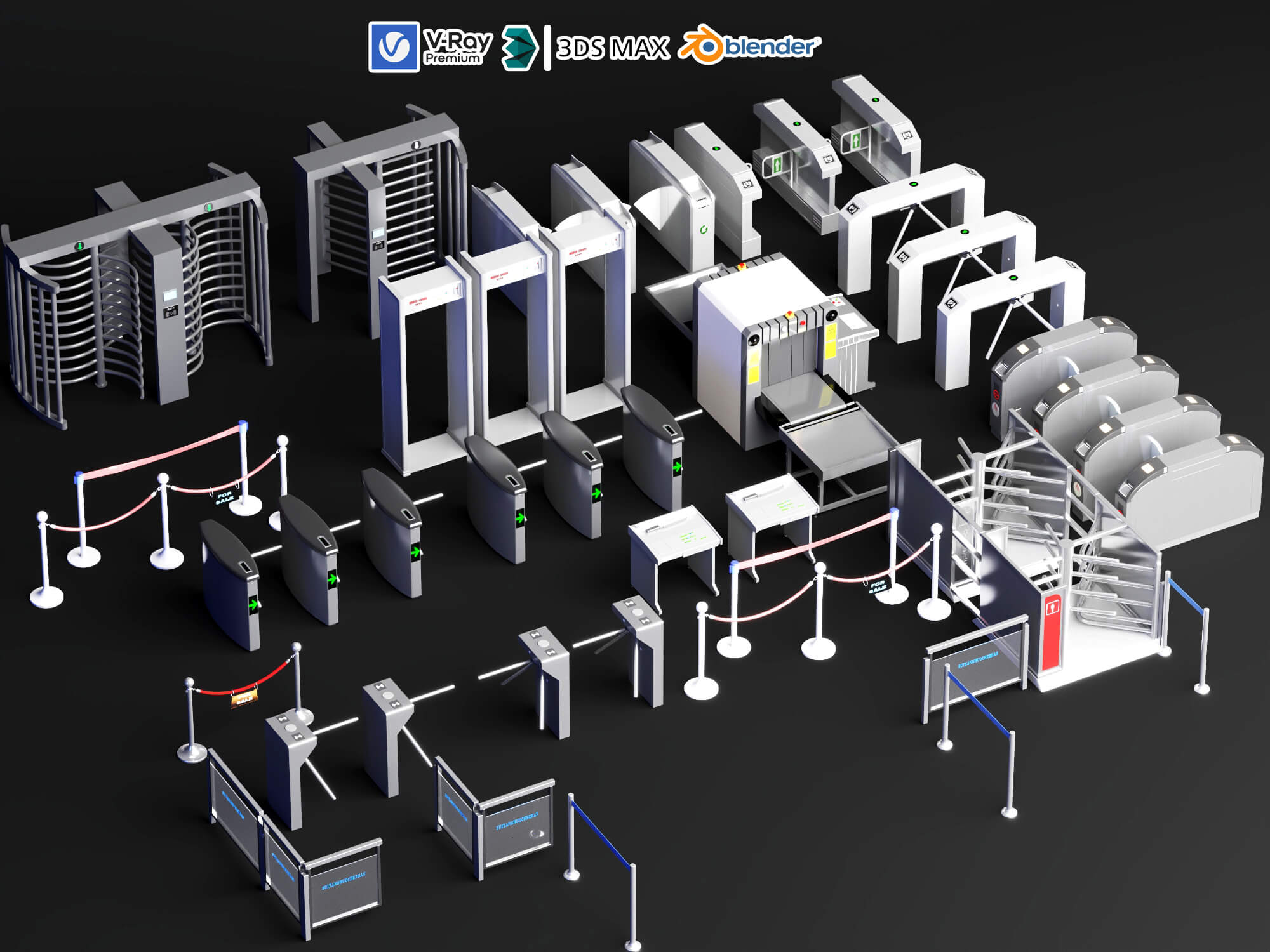 Full Collection Security Turnstile and Checkpoint Equipment 3D Model