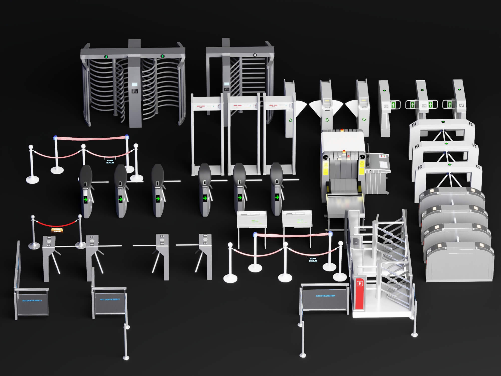 Full Collection Security Turnstile and Checkpoint Equipment 3D Model