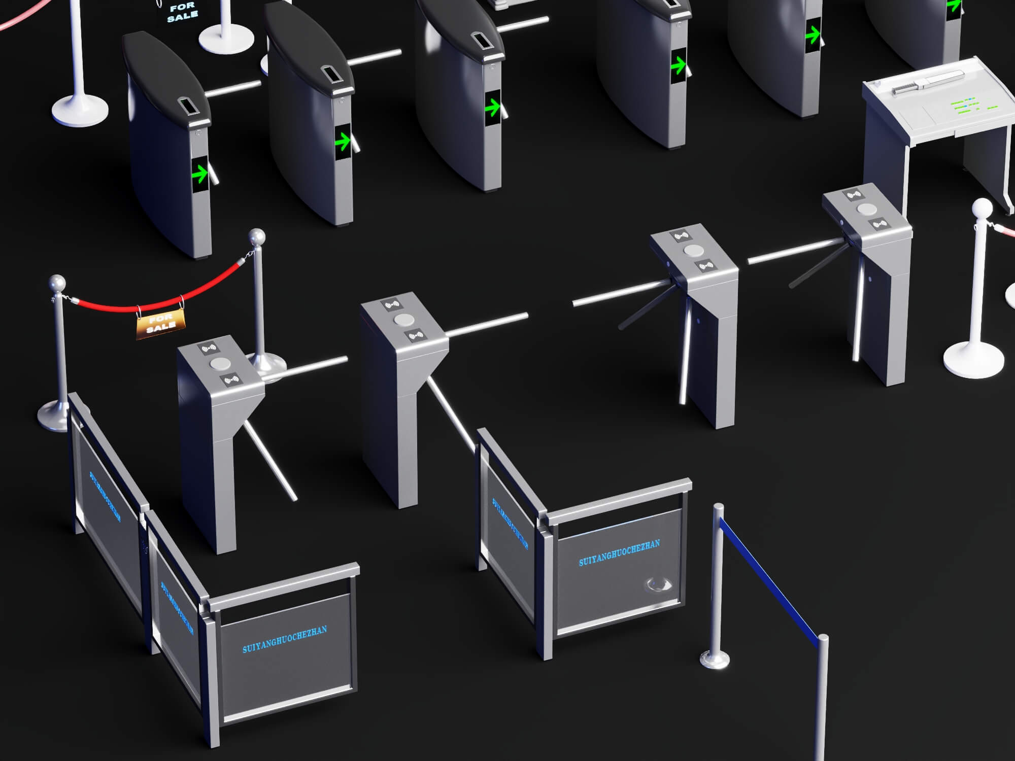Full Collection Security Turnstile and Checkpoint Equipment 3D Model