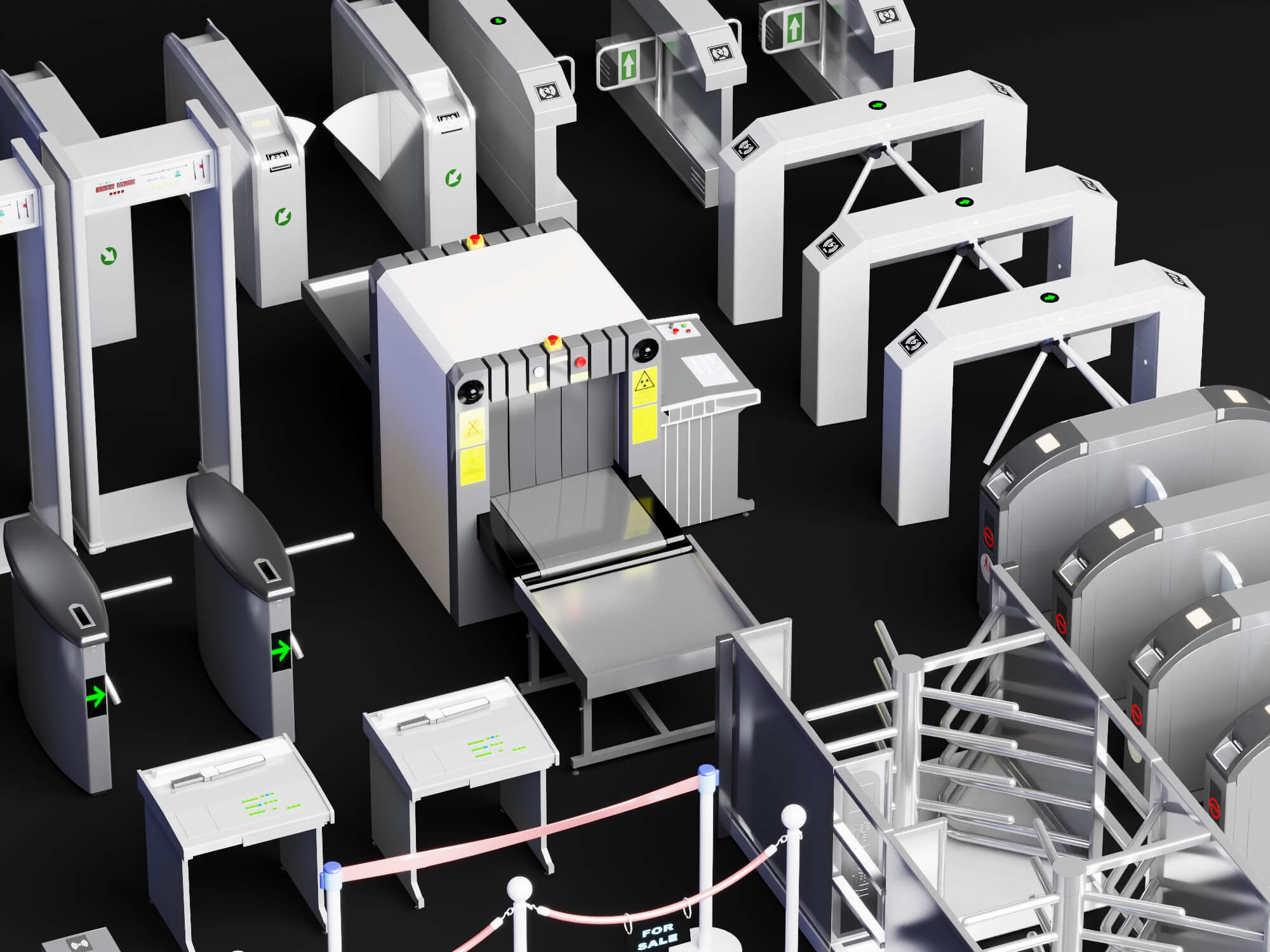 Full Collection Security Turnstile and Checkpoint Equipment 3D Model