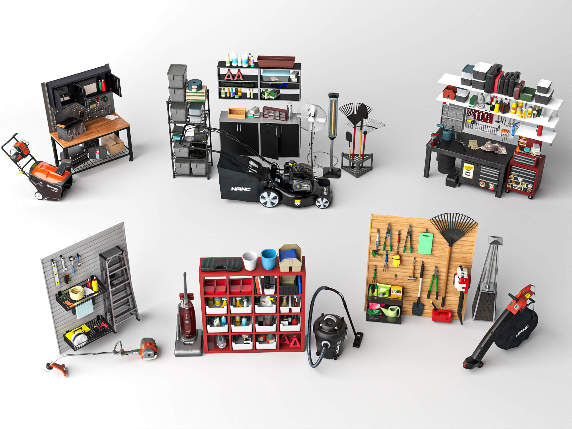Garage and Garden Workshop Tools Asset Pack 3D Model