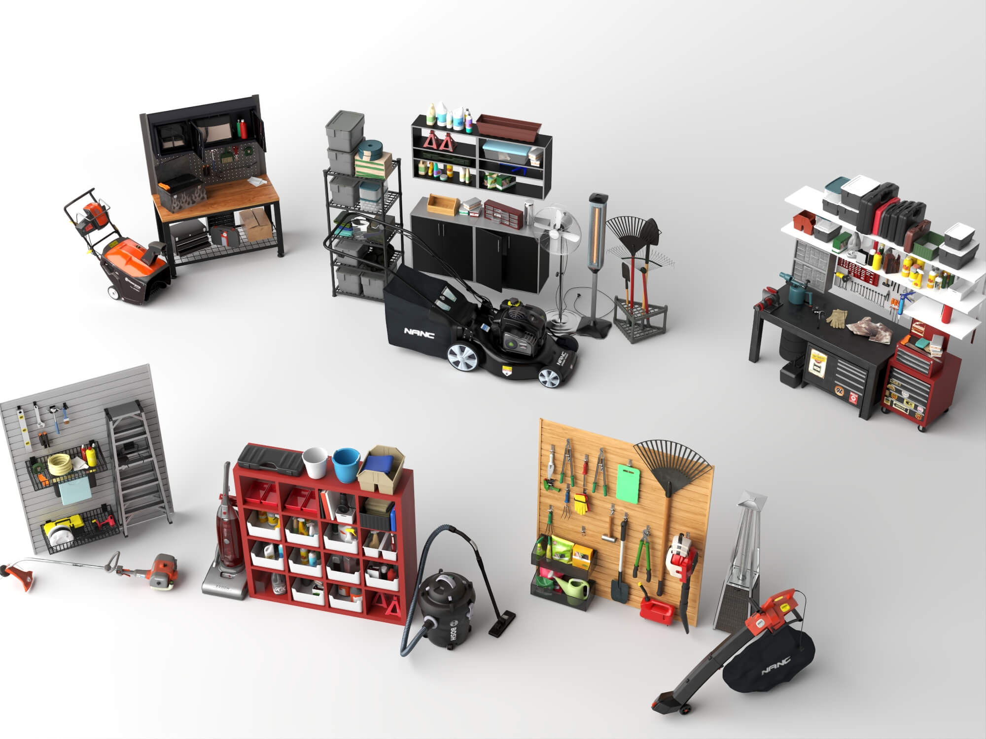 Garage and Garden Workshop Tools Asset Pack 3D Model