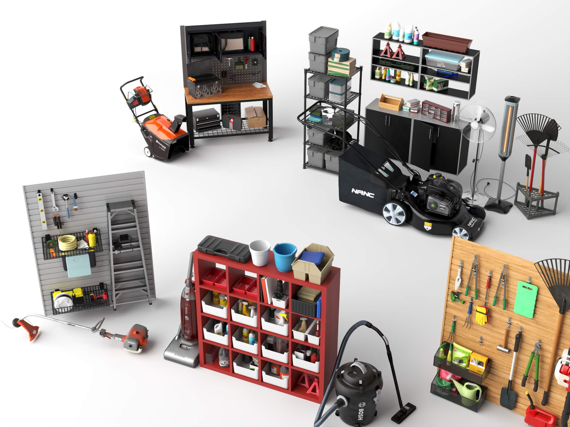 Garage and Garden Workshop Tools Asset Pack 3D Model