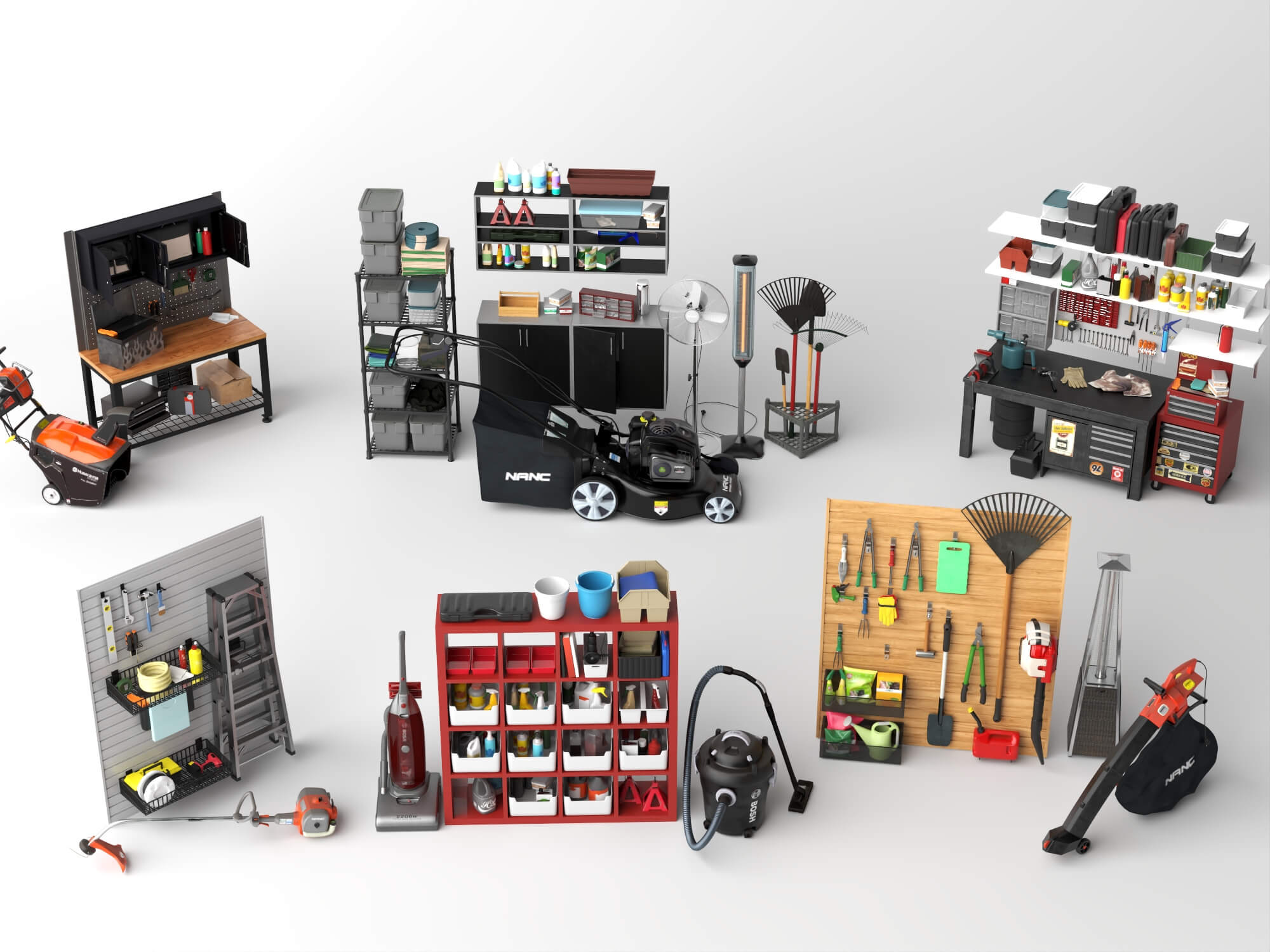 Garage and Garden Workshop Tools Asset Pack 3D Model
