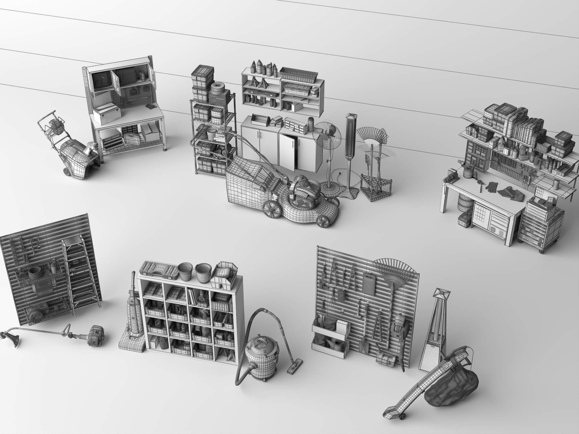 Garage and Garden Workshop Tools Asset Pack 3D Model