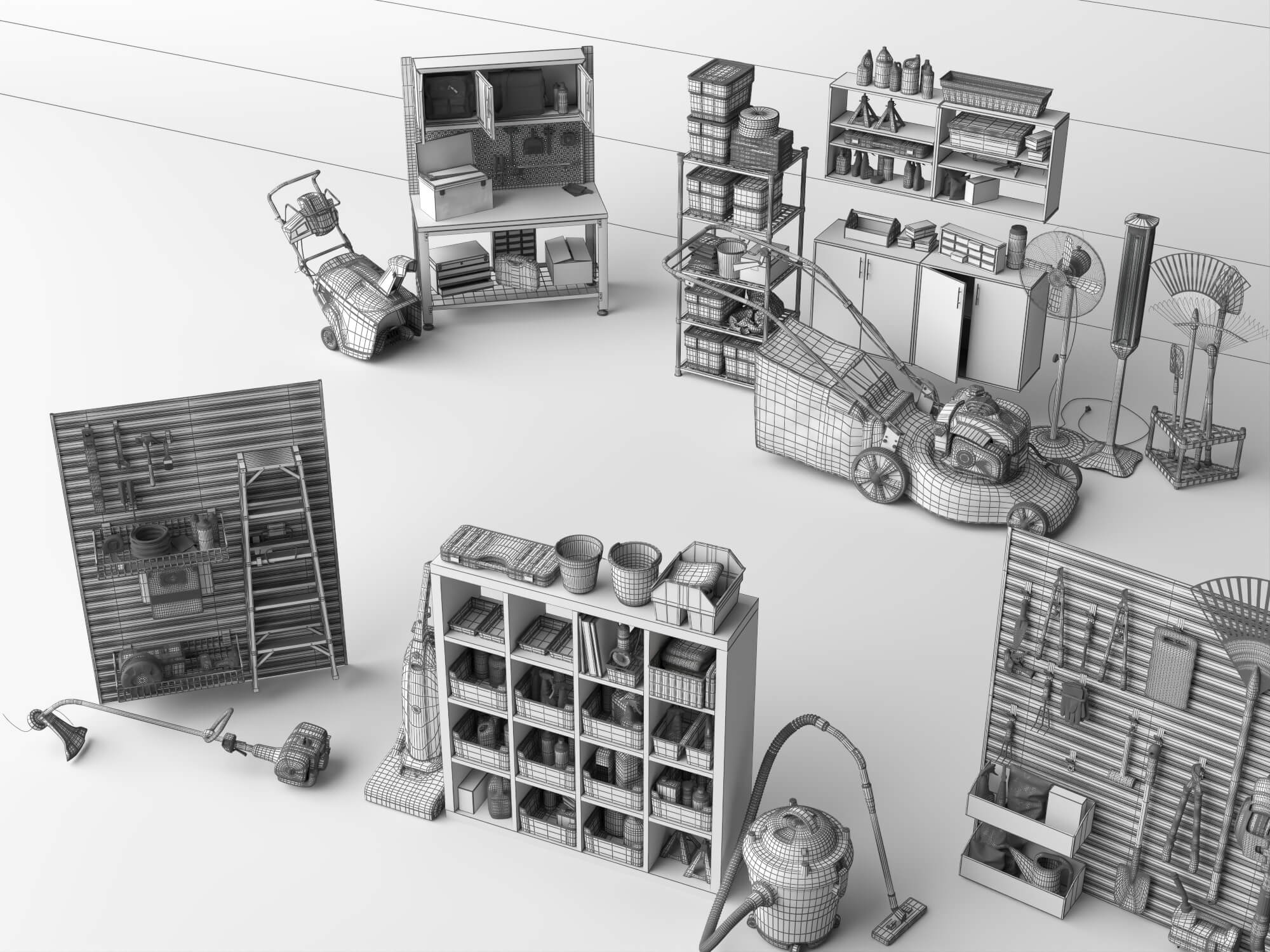 Garage and Garden Workshop Tools Asset Pack 3D Model