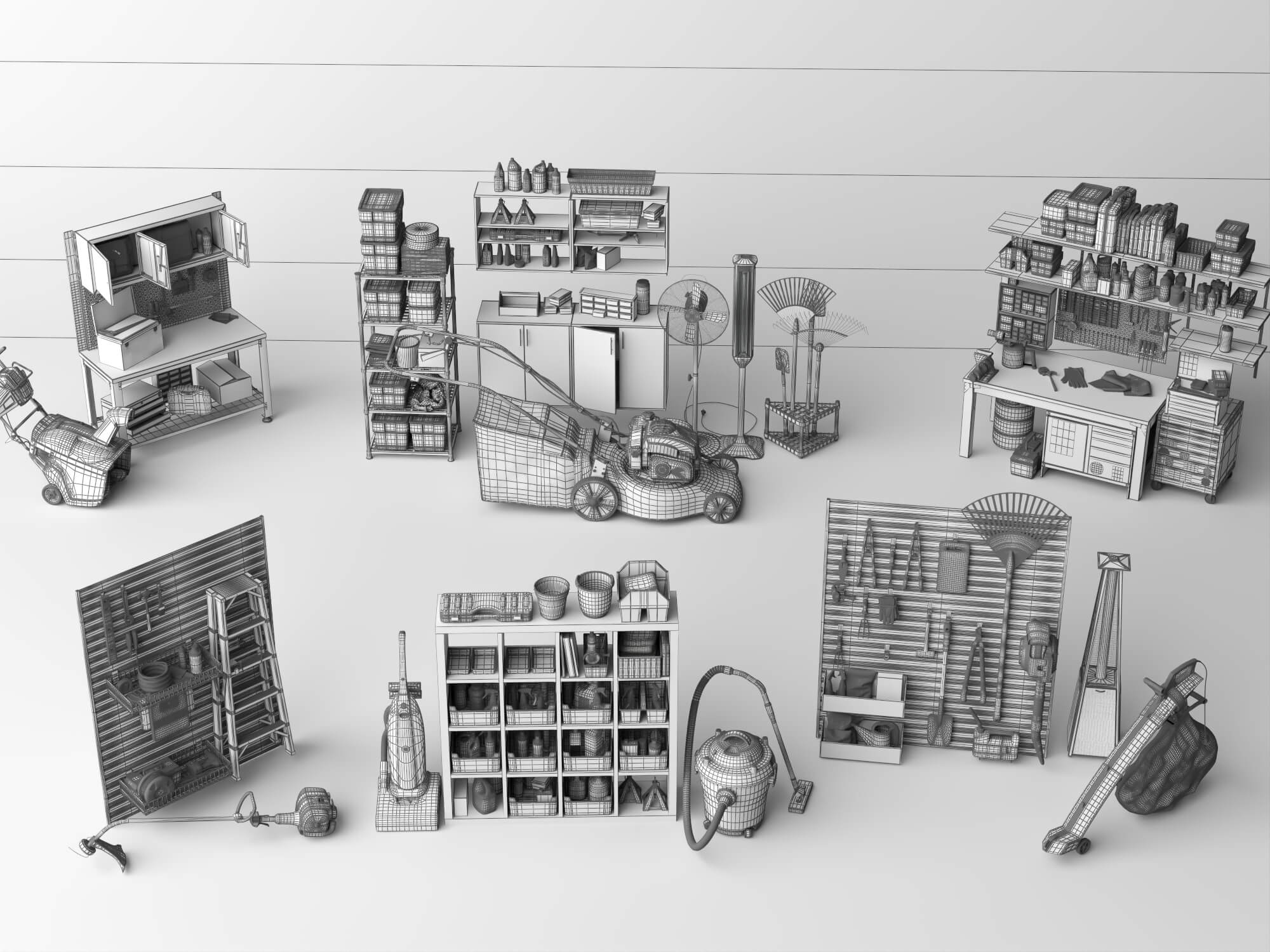 Garage and Garden Workshop Tools Asset Pack 3D Model