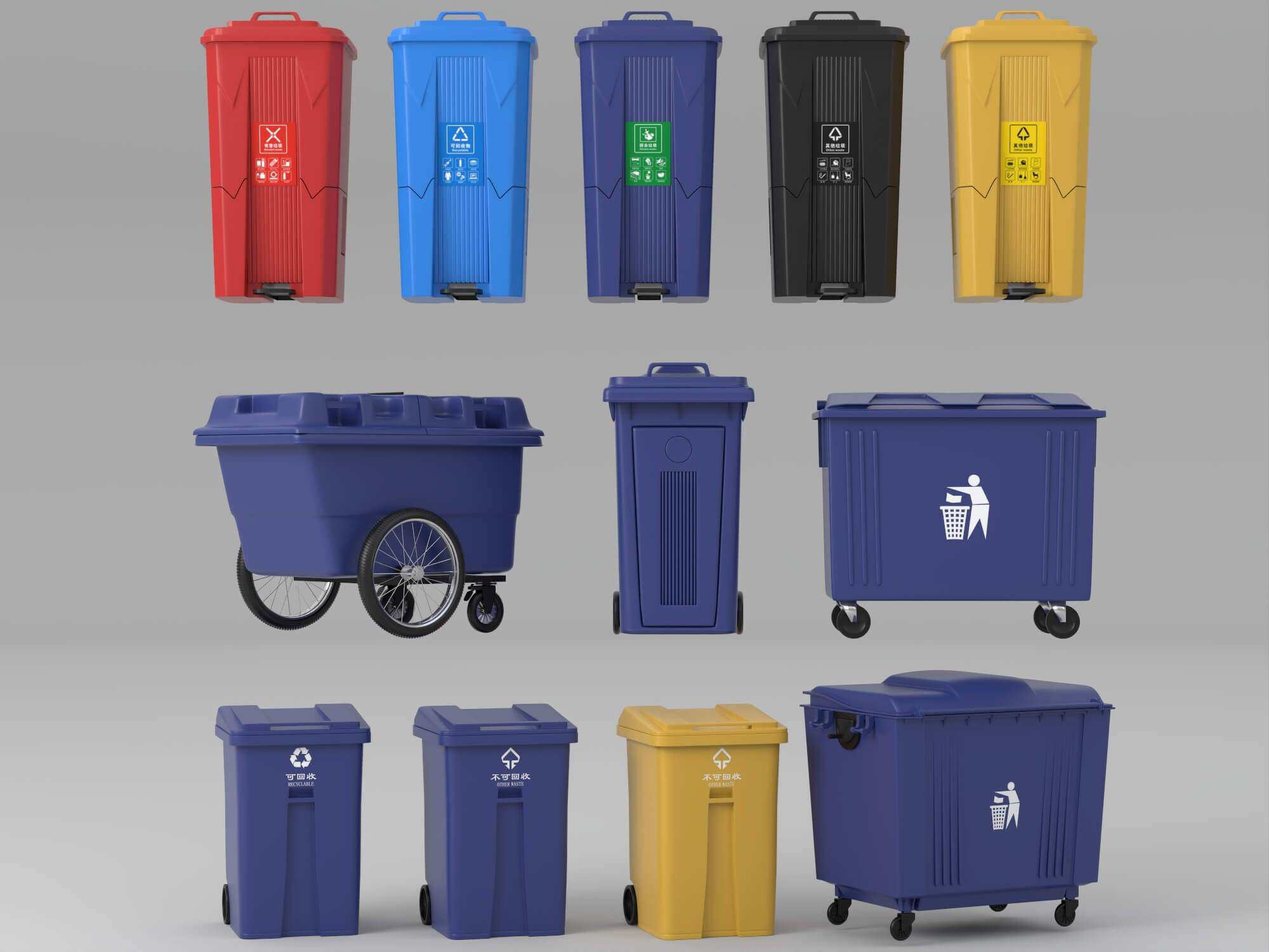 Garbage Bins Set waste Containers 3D Model 3D Model