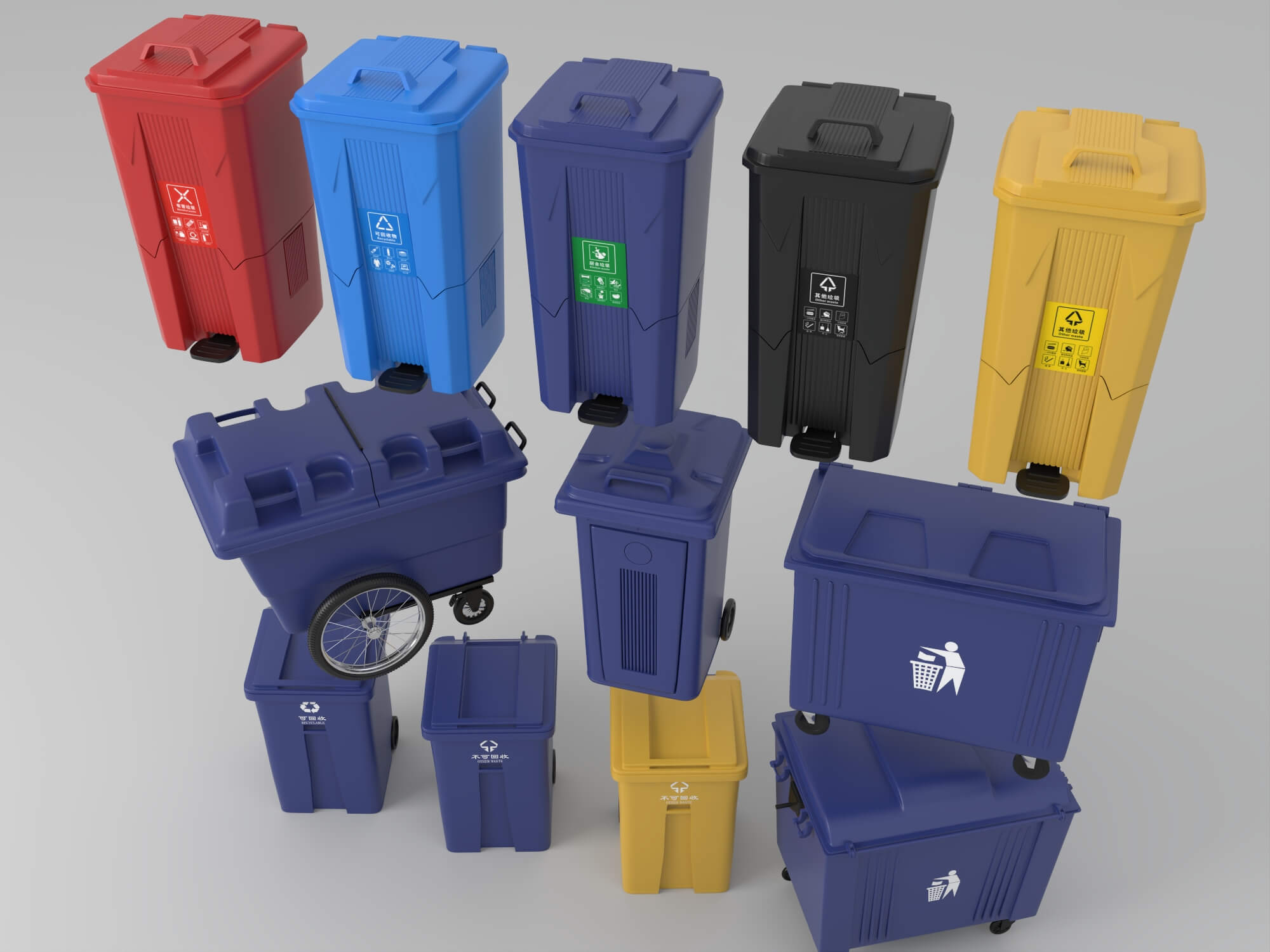 Garbage Bins Set waste Containers 3D Model 3D Model