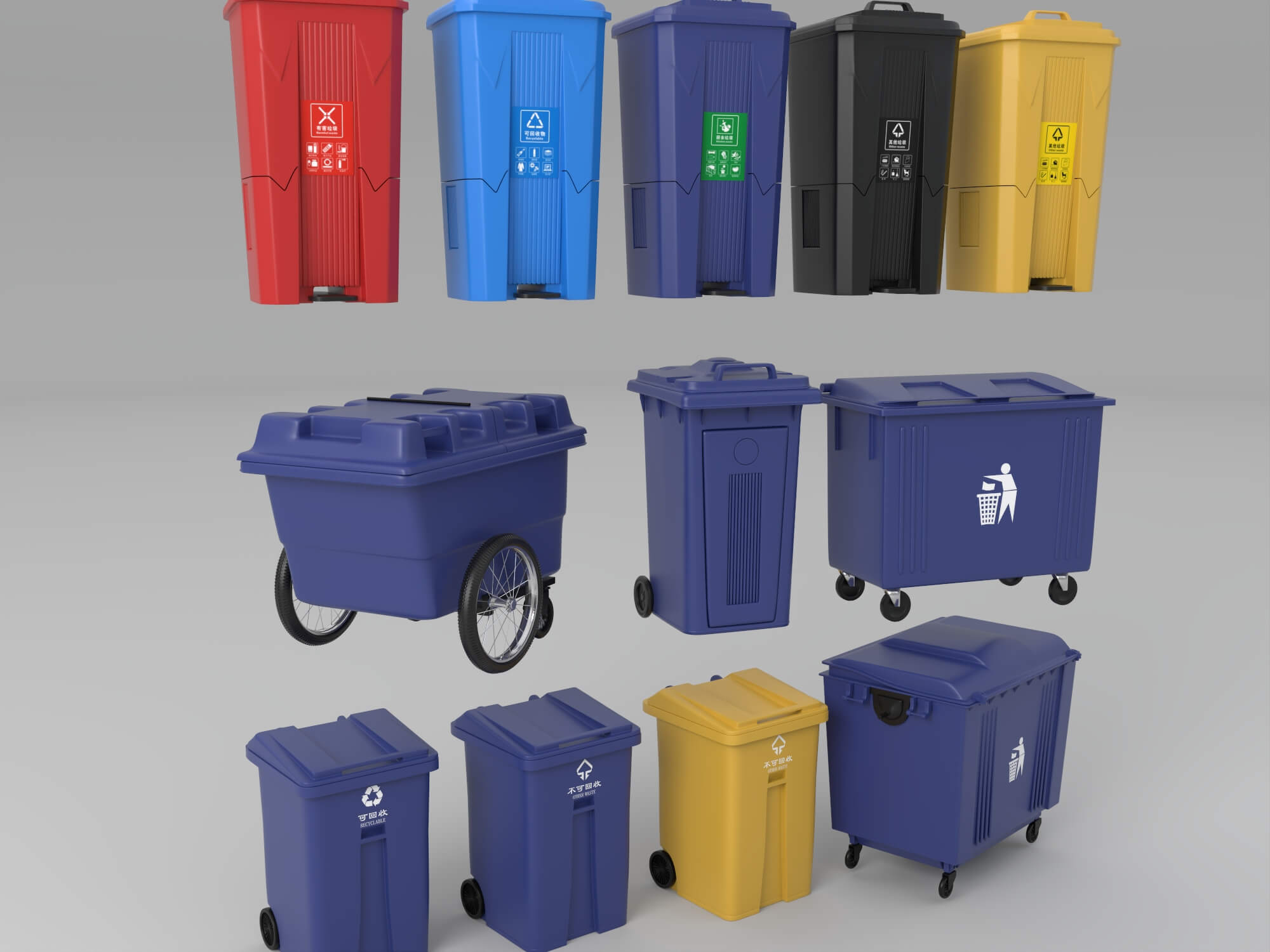 Garbage Bins Set waste Containers 3D Model 3D Model