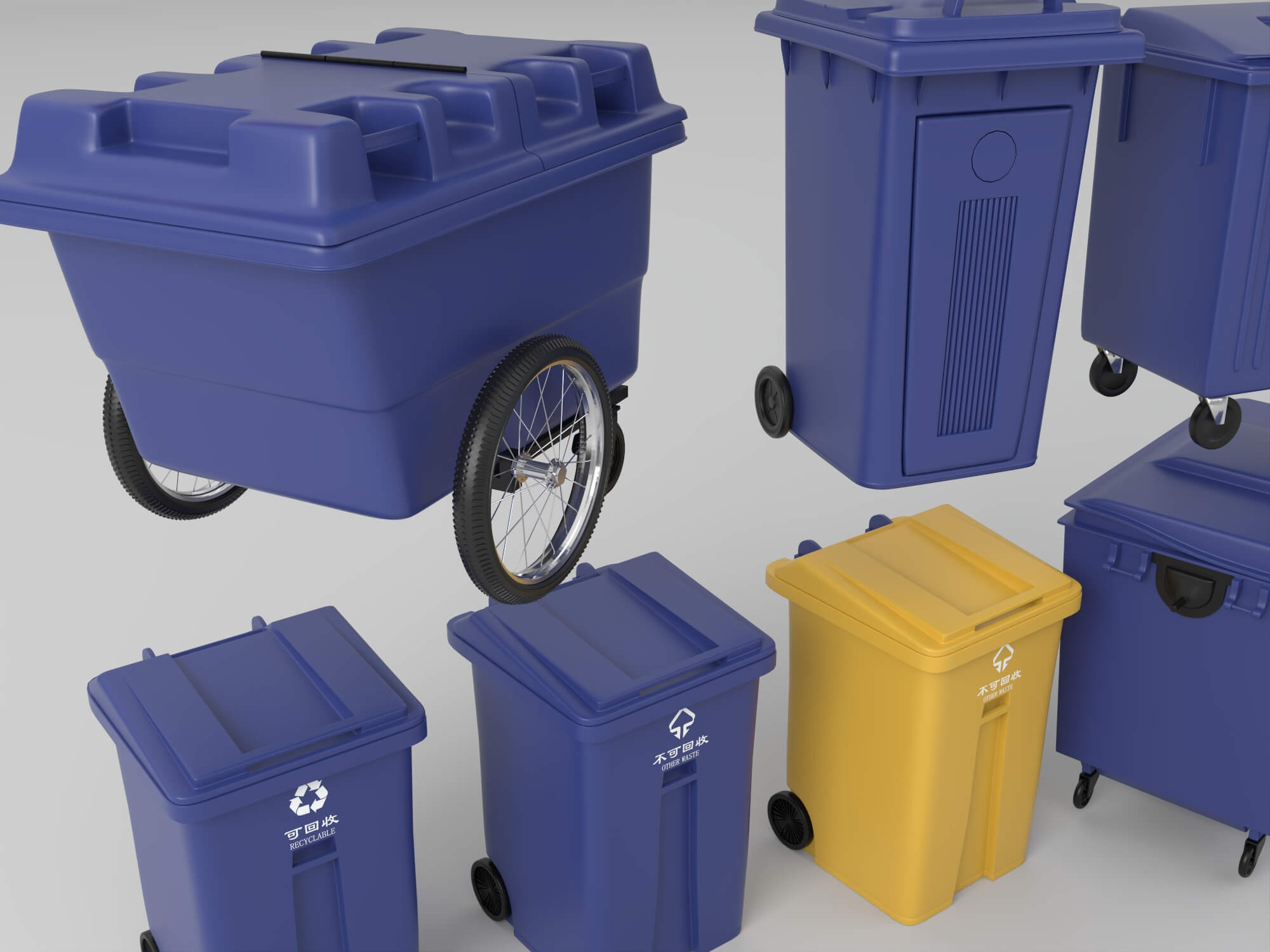 Garbage Bins Set waste Containers 3D Model 3D Model