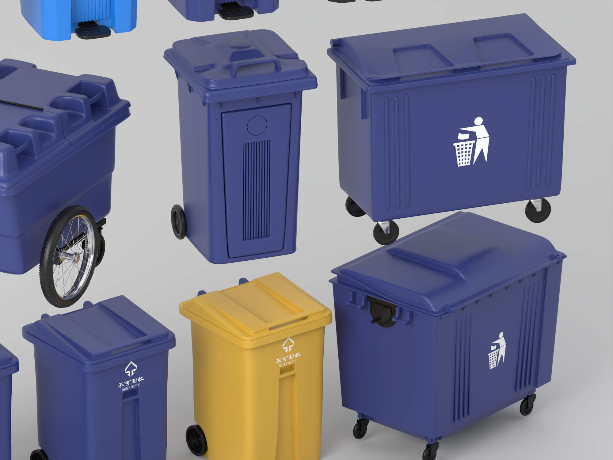 Garbage Bins Set waste Containers 3D Model 3D Model