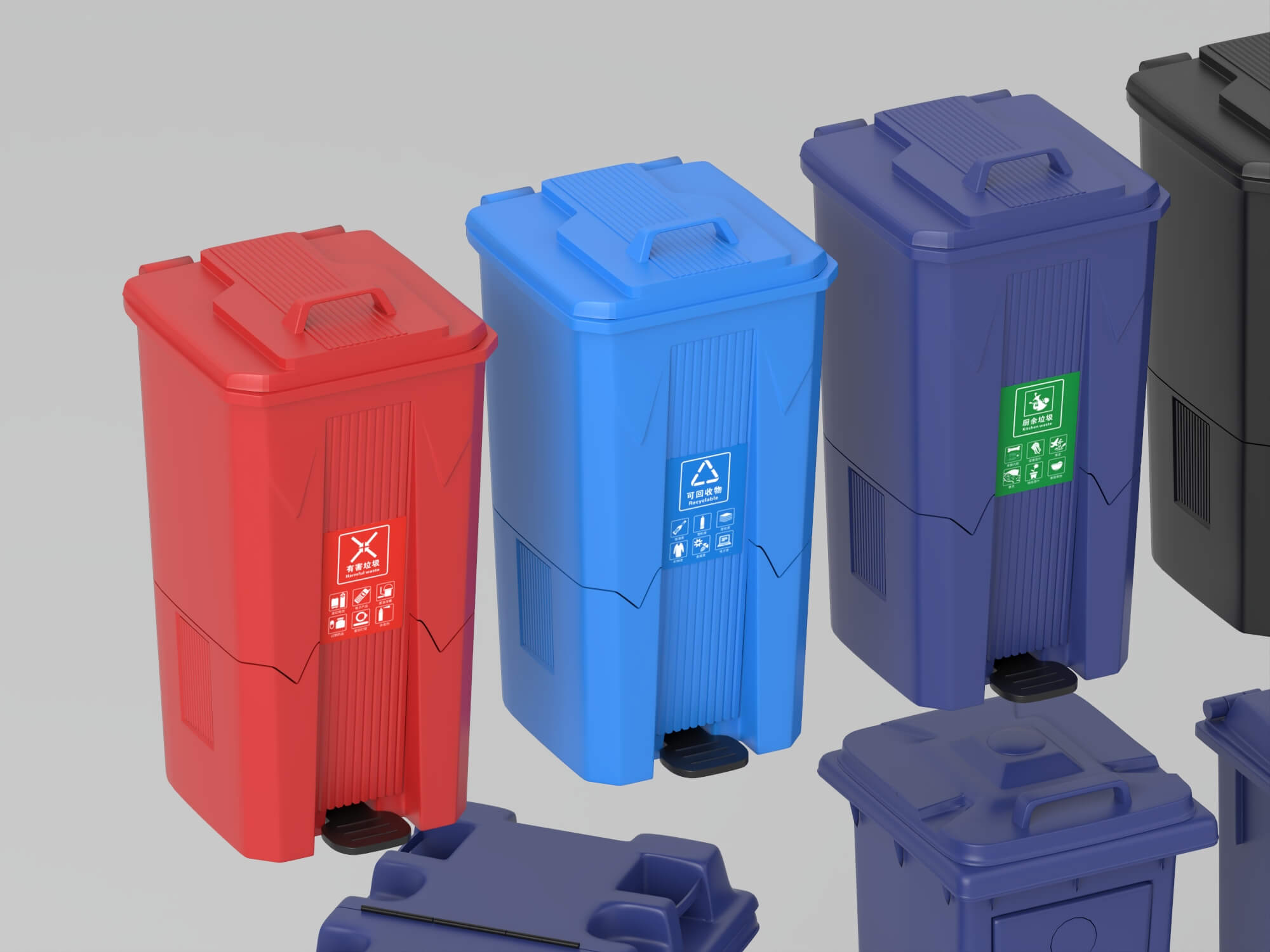 Garbage Bins Set waste Containers 3D Model 3D Model