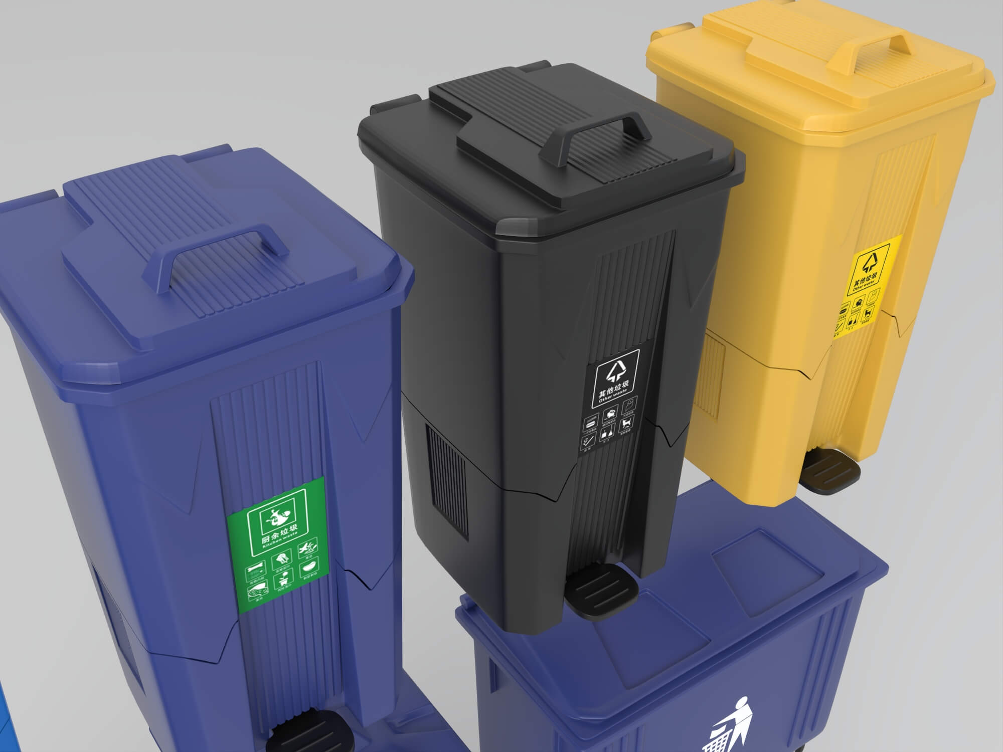 Garbage Bins Set waste Containers 3D Model 3D Model
