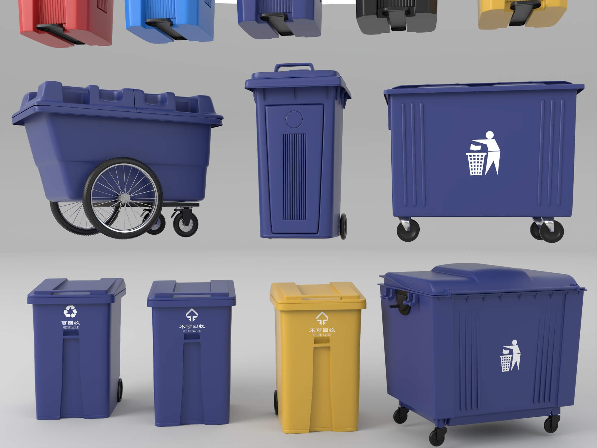 Garbage Bins Set waste Containers 3D Model 3D Model