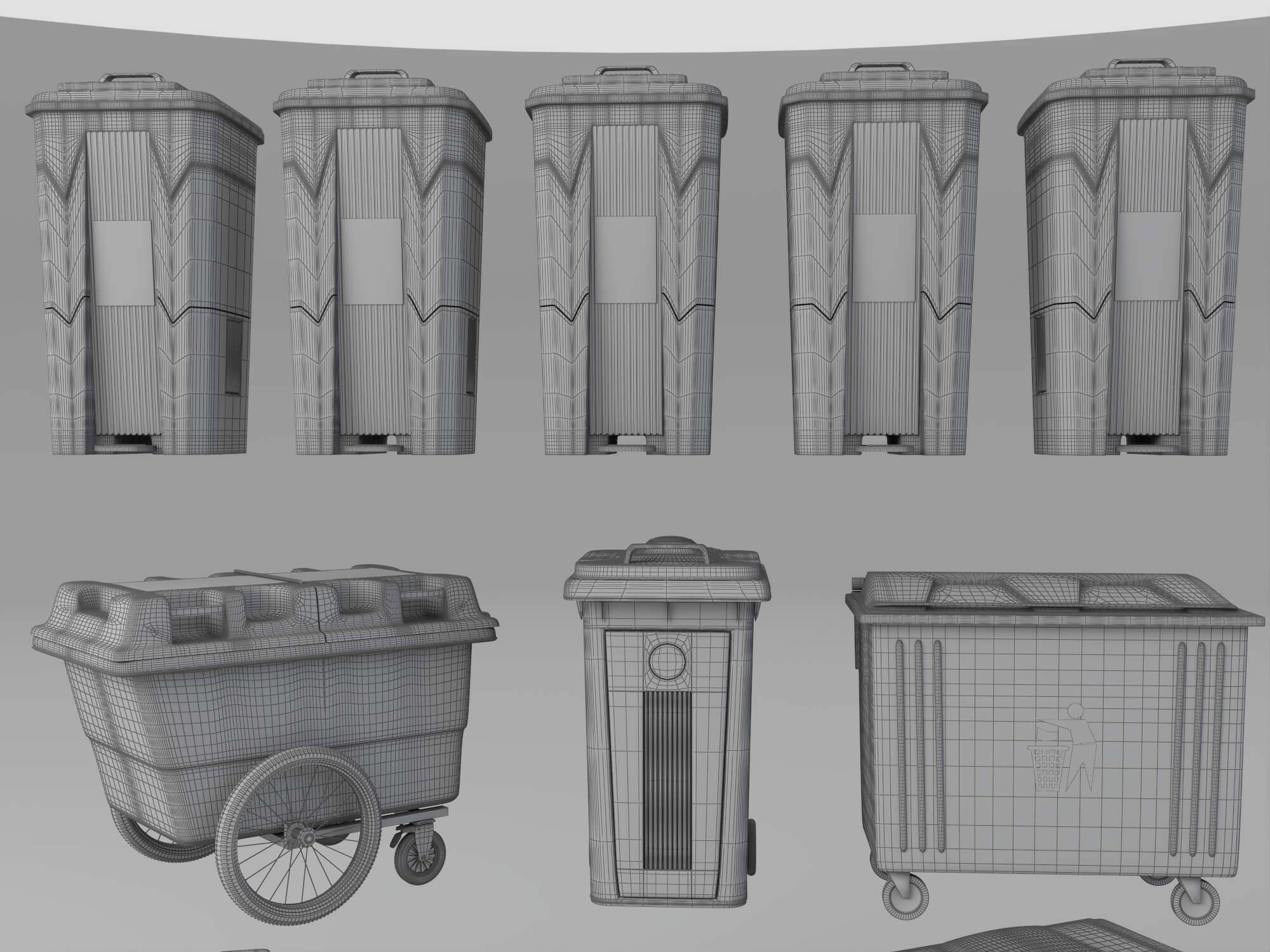 Garbage Bins Set waste Containers 3D Model 3D Model