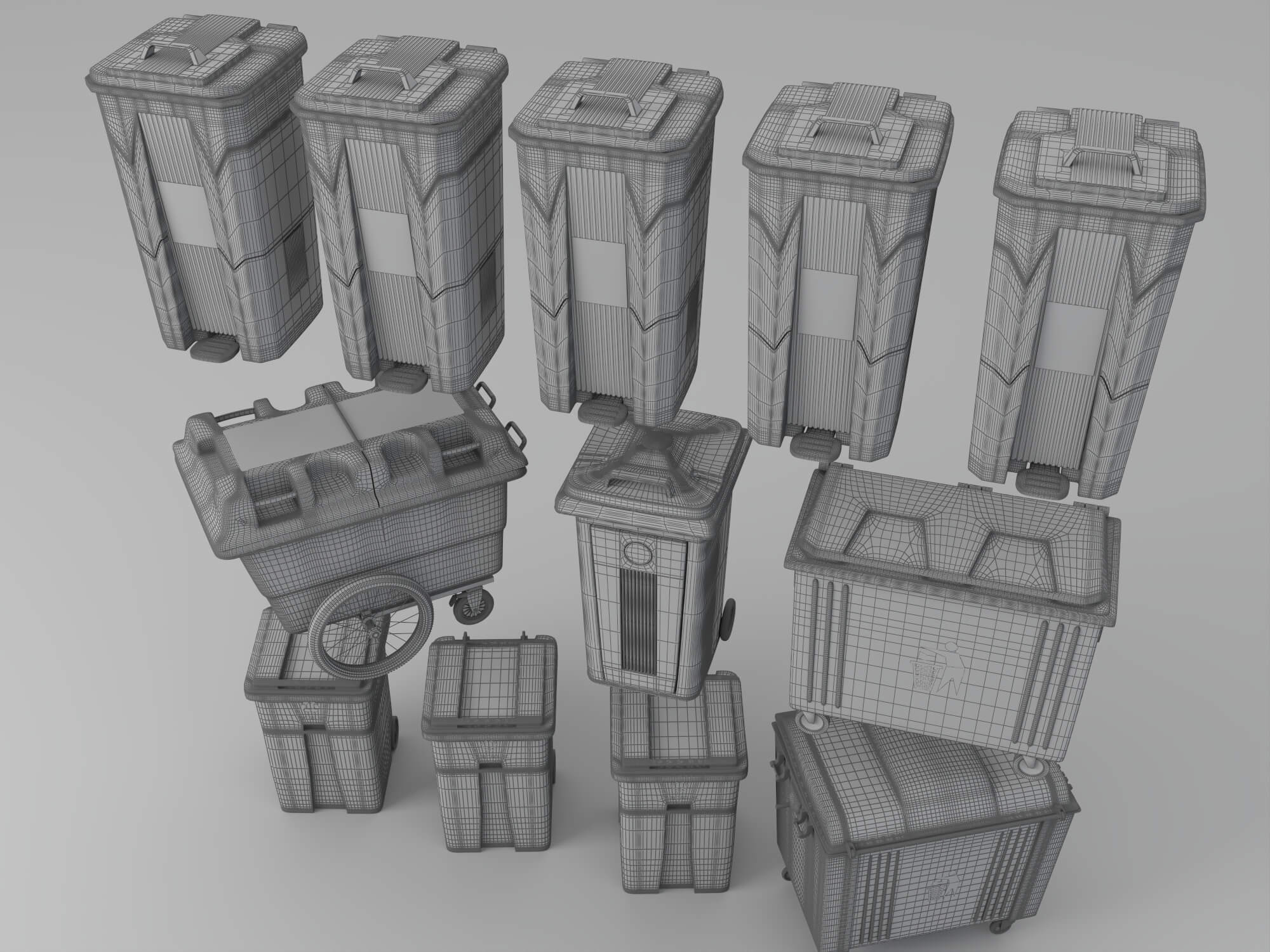 Garbage Bins Set waste Containers 3D Model 3D Model