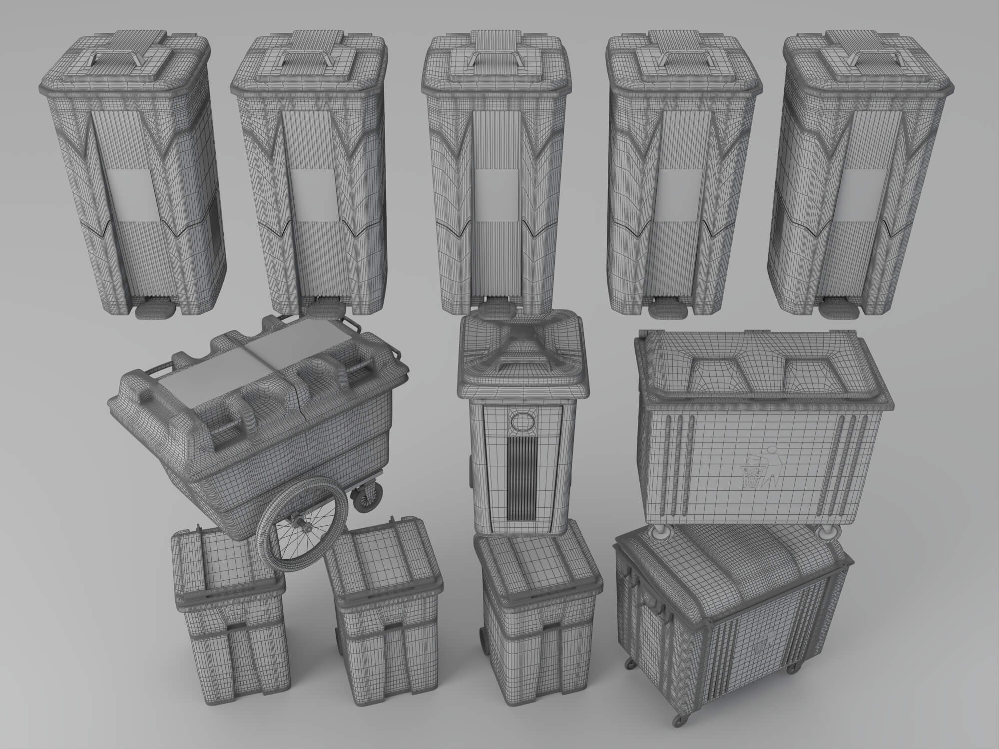Garbage Bins Set waste Containers 3D Model 3D Model