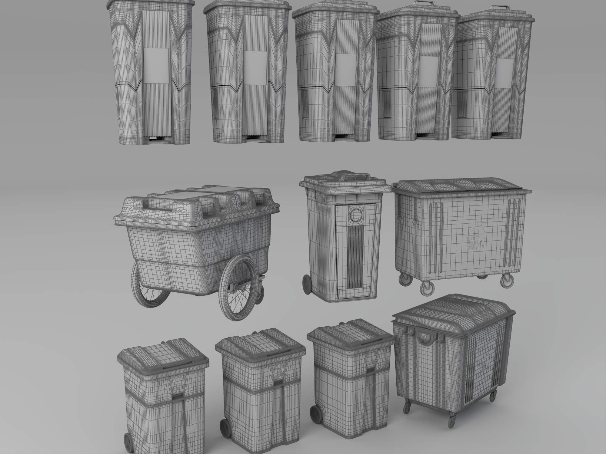 Garbage Bins Set waste Containers 3D Model 3D Model