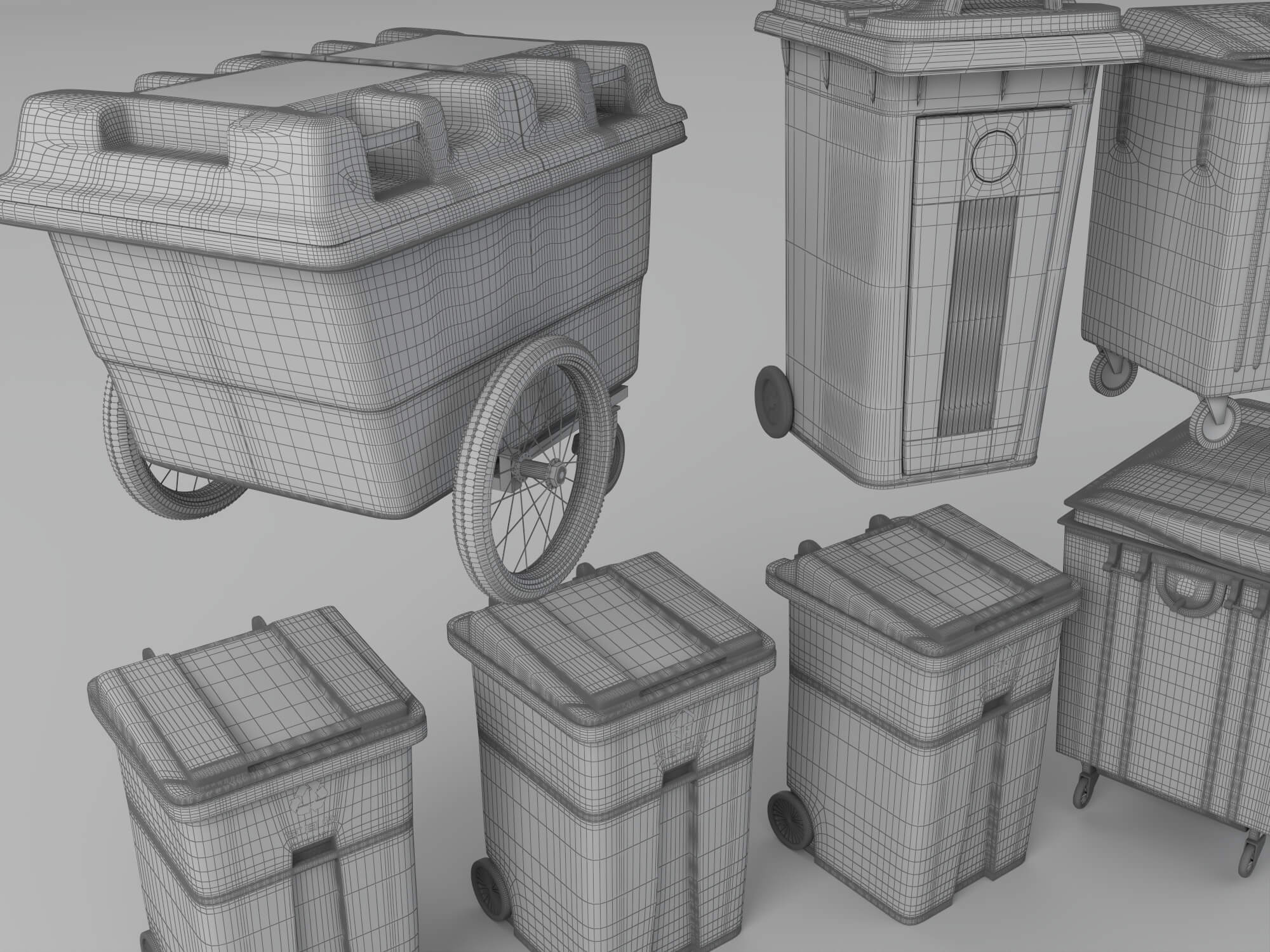 Garbage Bins Set waste Containers 3D Model 3D Model