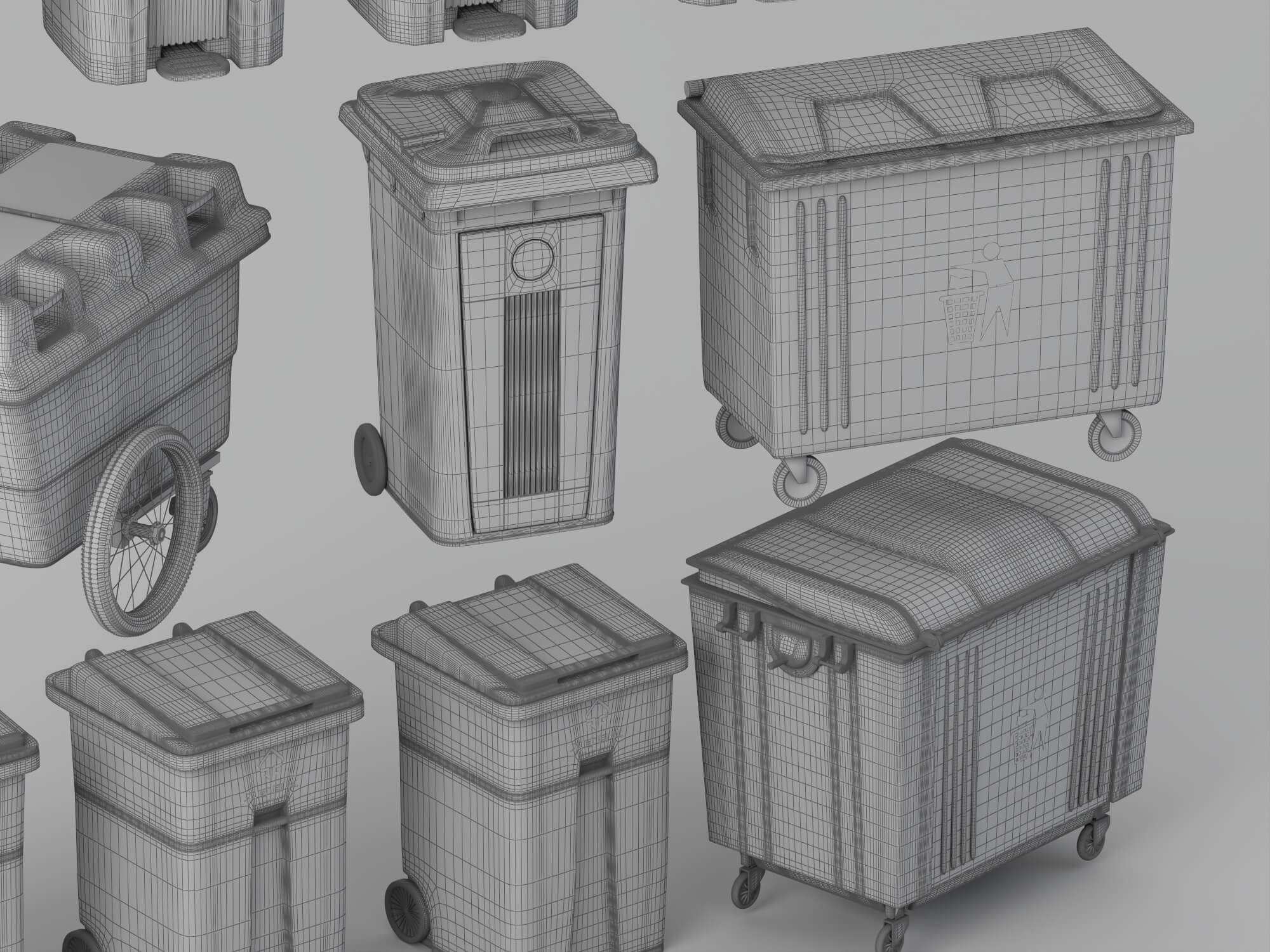 Garbage Bins Set waste Containers 3D Model 3D Model