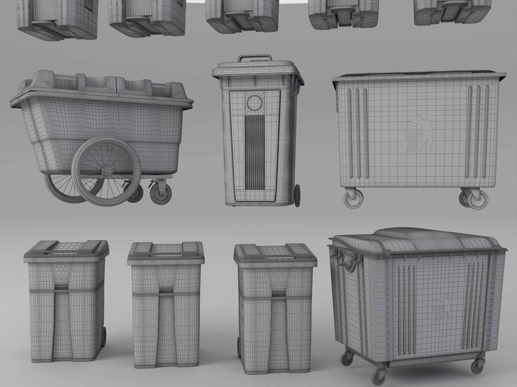 Garbage Bins Set waste Containers 3D Model 3D Model