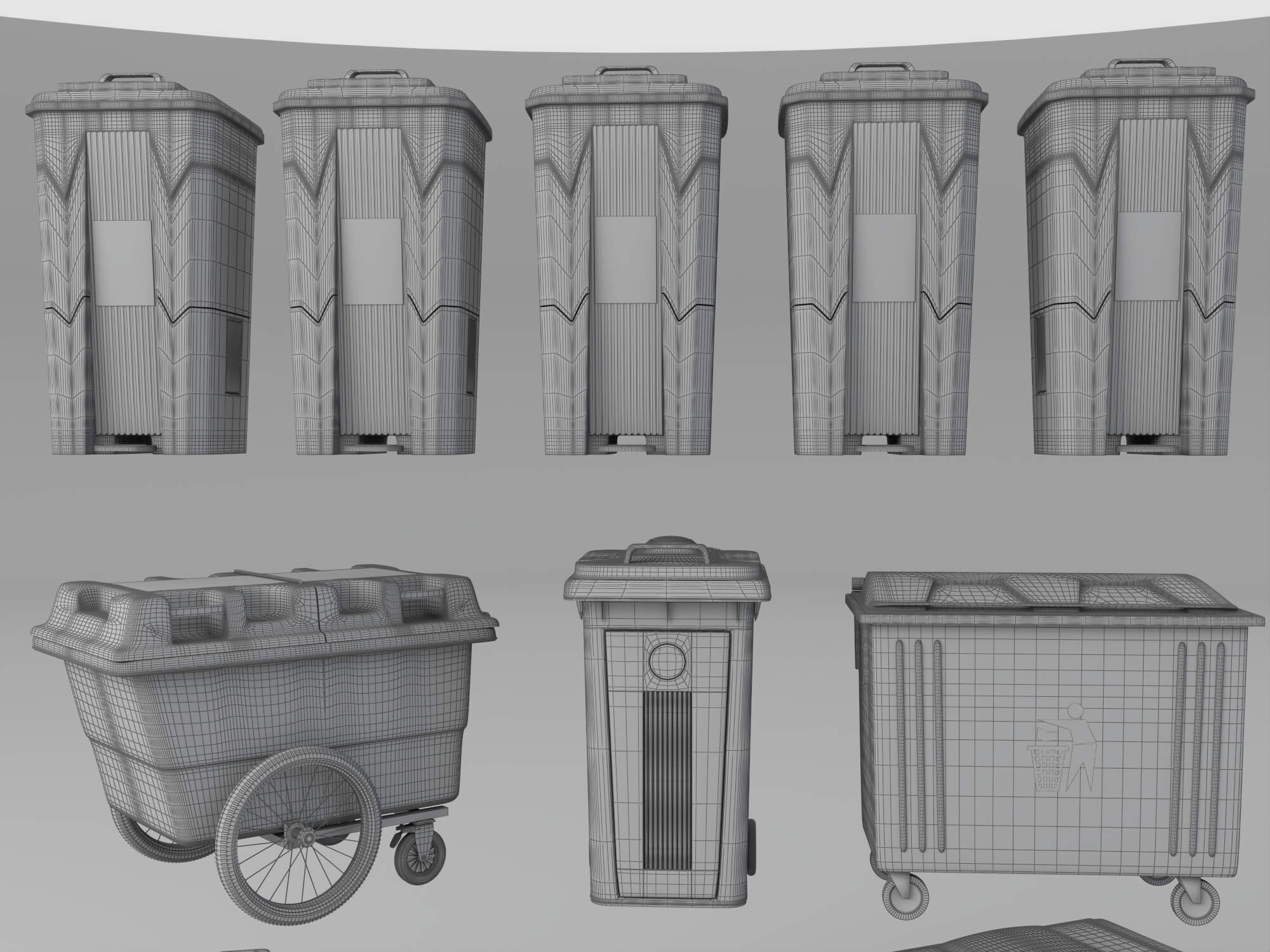 Garbage Bins Set waste Containers 3D Model 3D Model