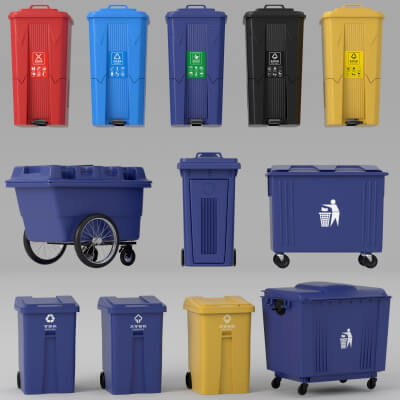 Garbage Bins Set waste Containers 3D Model