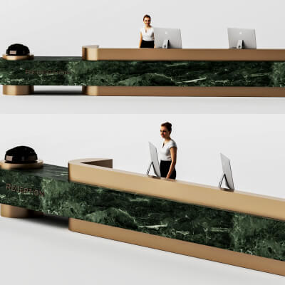 Green Marble Reception Desk 3D Asset