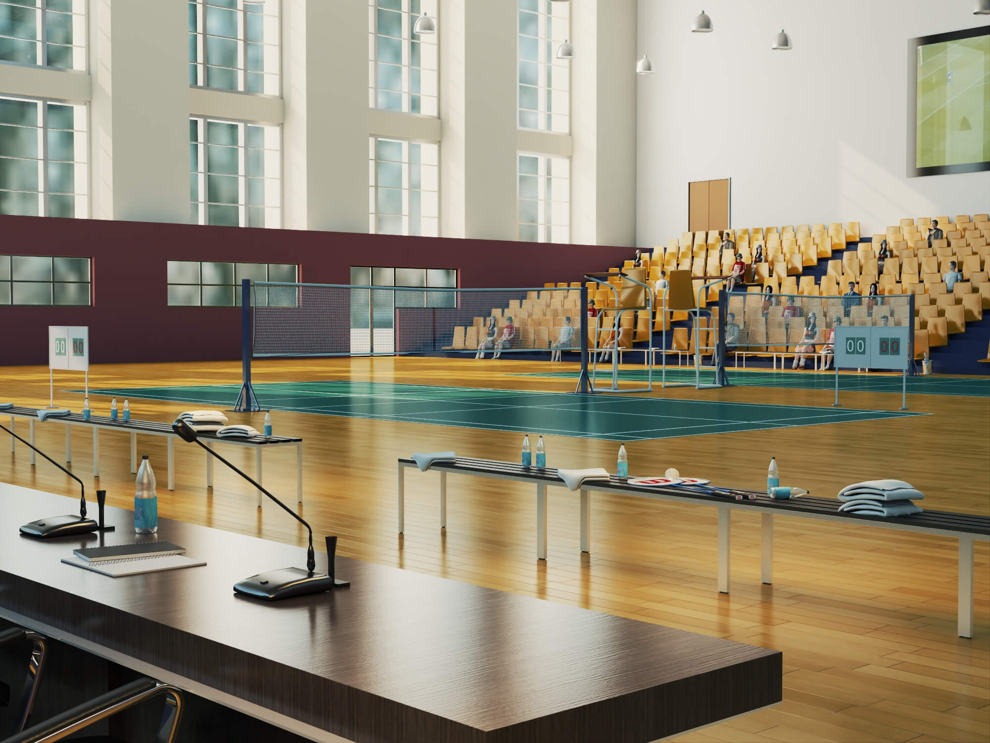 Indoor Badminton Court Sports Hall Scene 3D Model