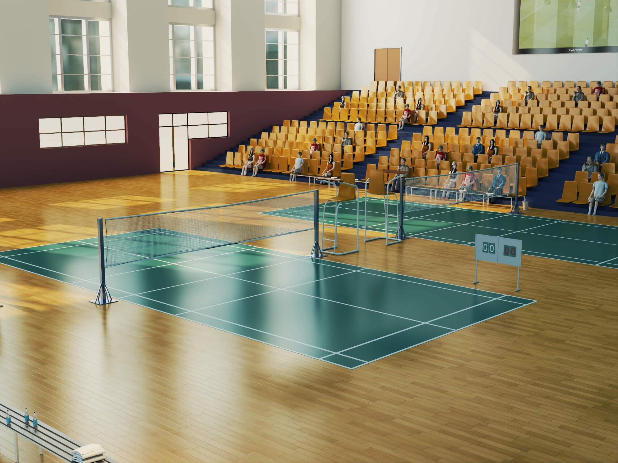 Indoor Badminton Court Sports Hall Scene 3D Model