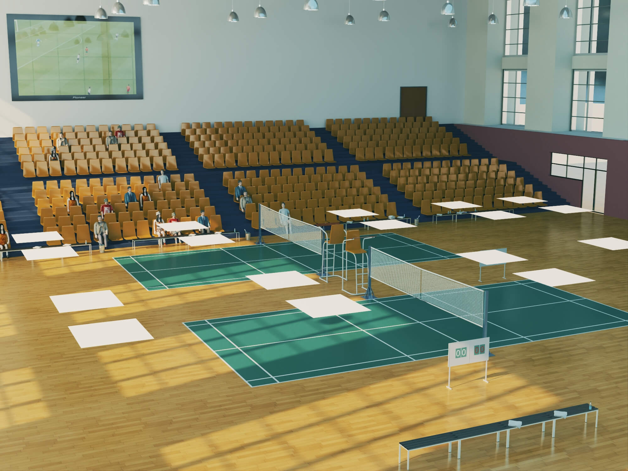 Indoor Badminton Court Sports Hall Scene 3D Model