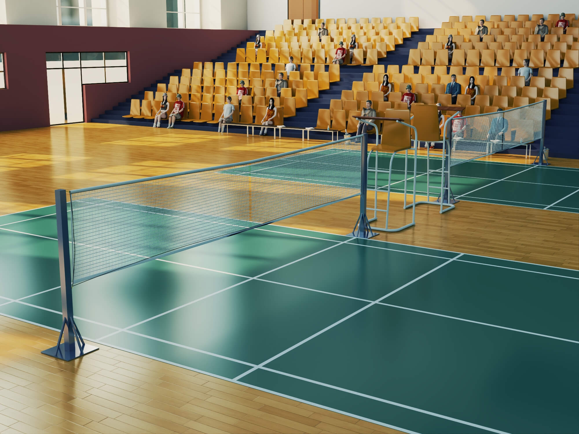 Indoor Badminton Court Sports Hall Scene 3D Model