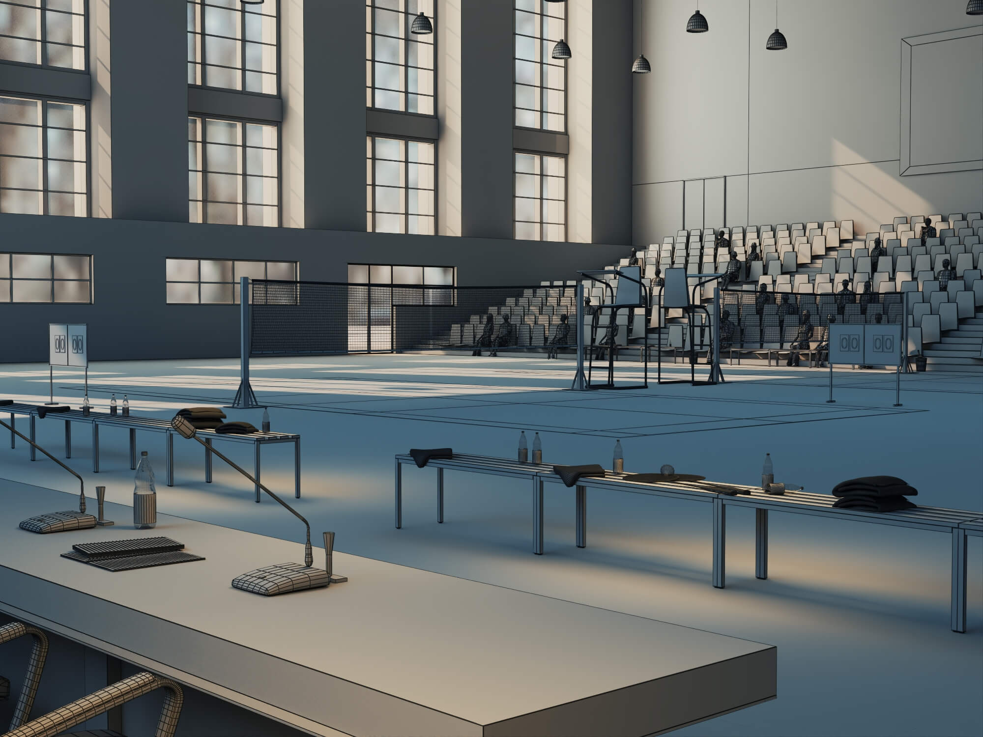 Indoor Badminton Court Sports Hall Scene 3D Model