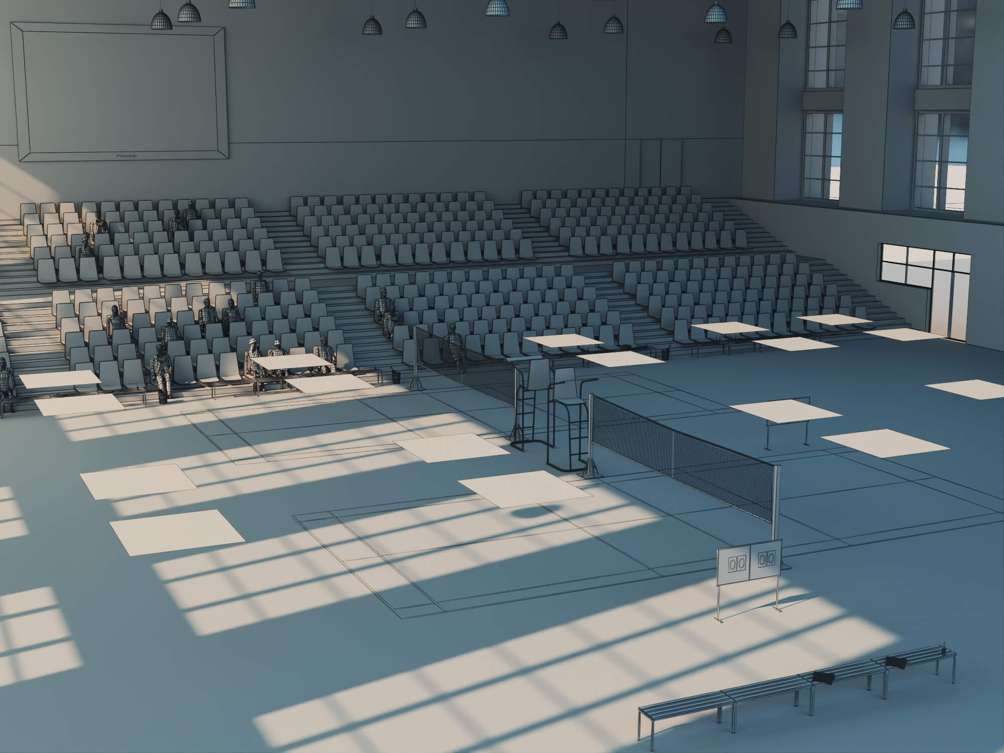 Indoor Badminton Court Sports Hall Scene 3D Model
