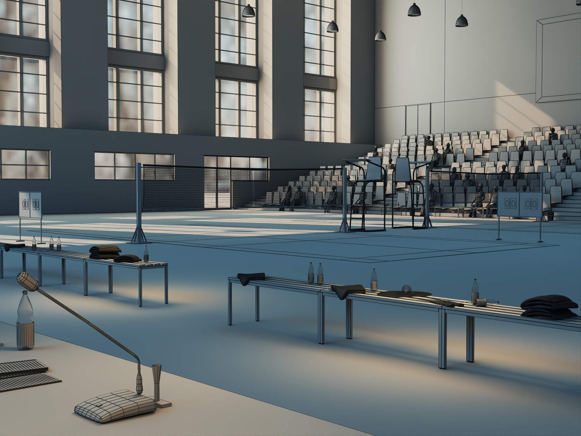 Indoor Badminton Court Sports Hall Scene 3D Model