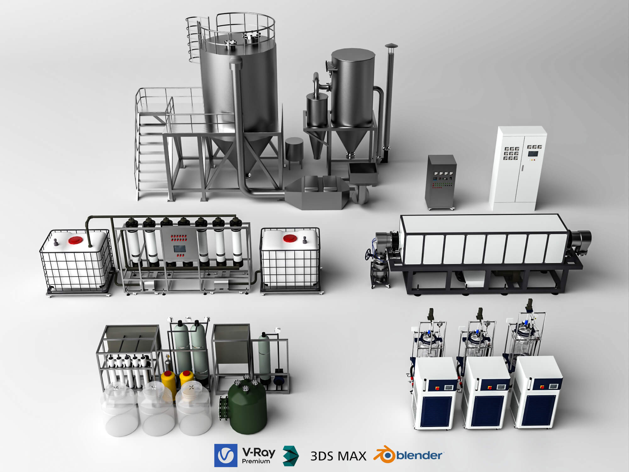 Industrial Water Treatment Equipment Set 3D Model