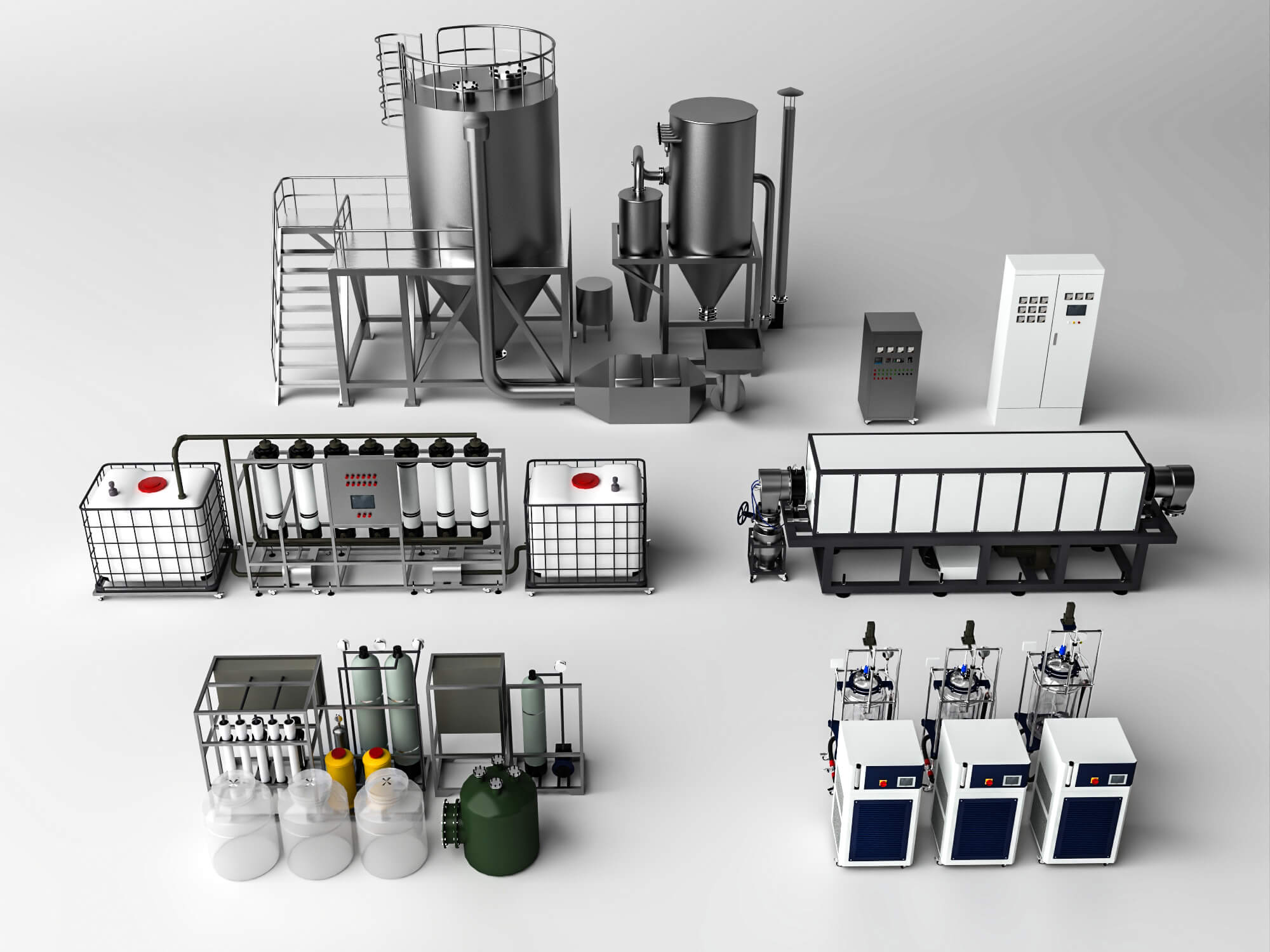 Industrial Water Treatment Equipment Set 3D Model