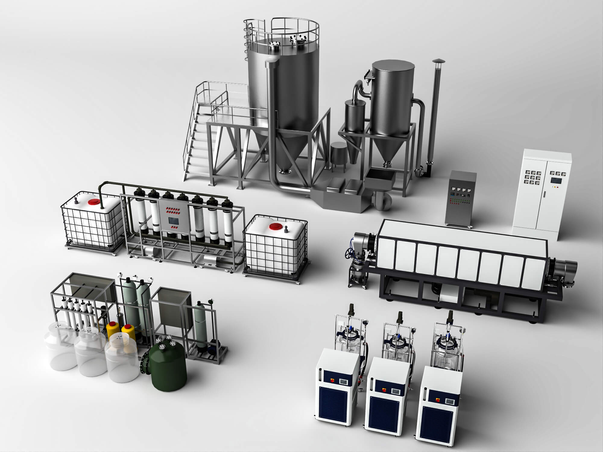 Industrial Water Treatment Equipment Set 3D Model