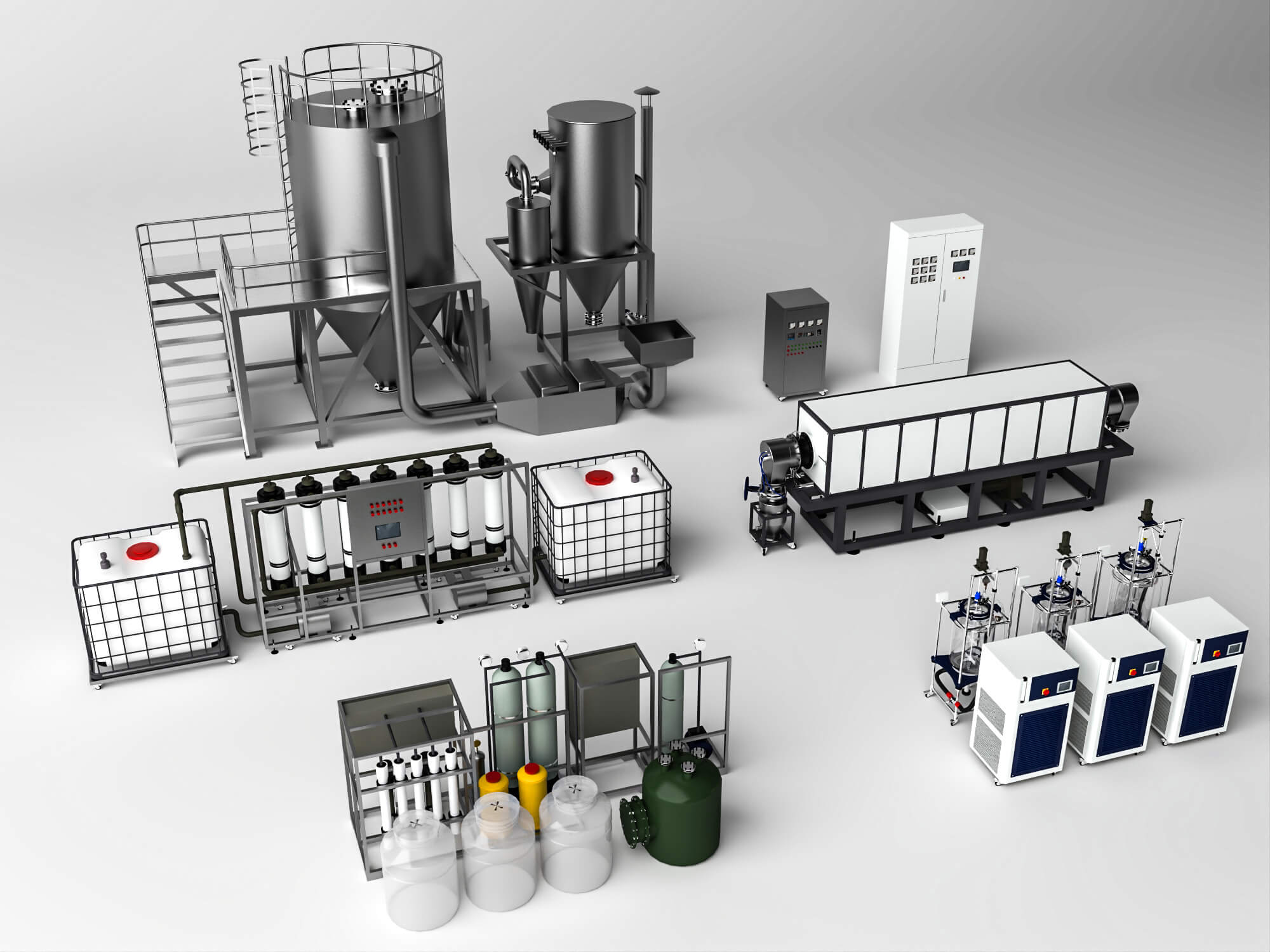 Industrial Water Treatment Equipment Set 3D Model