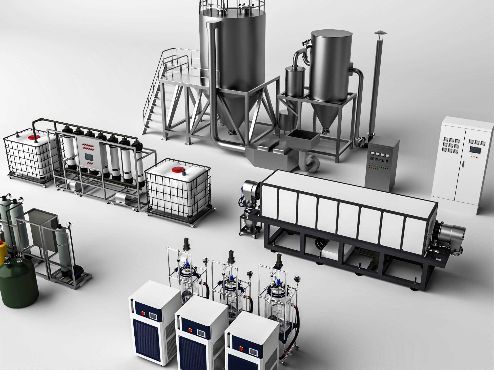 Industrial Water Treatment Equipment Set 3D Model