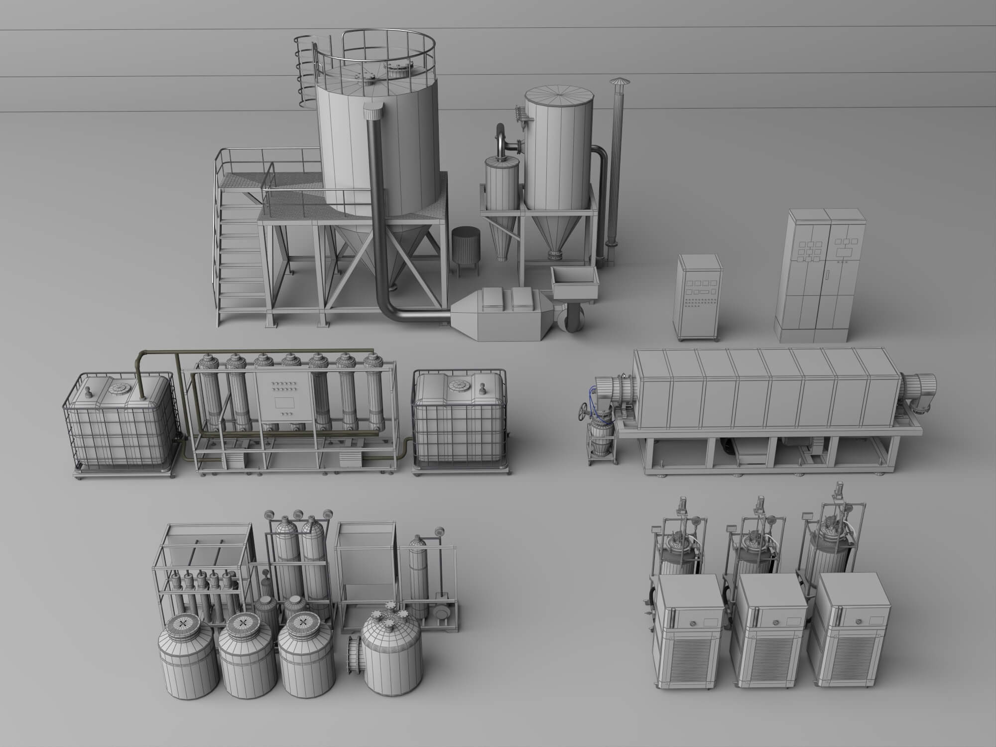Industrial Water Treatment Equipment Set 3D Model